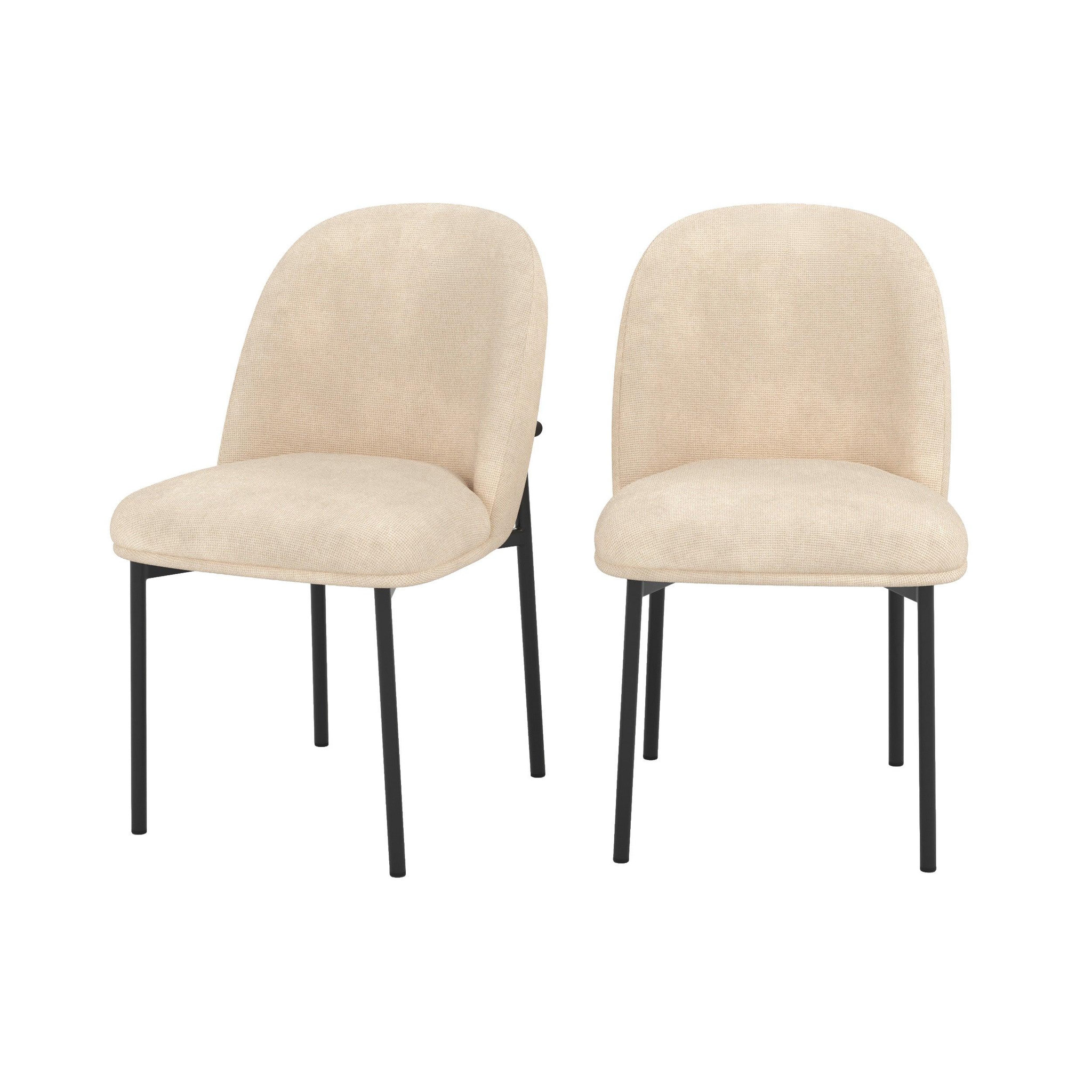 MAISON PAVANE Lot de 2 chaises en tissu beige et pieds métal noir-noah
