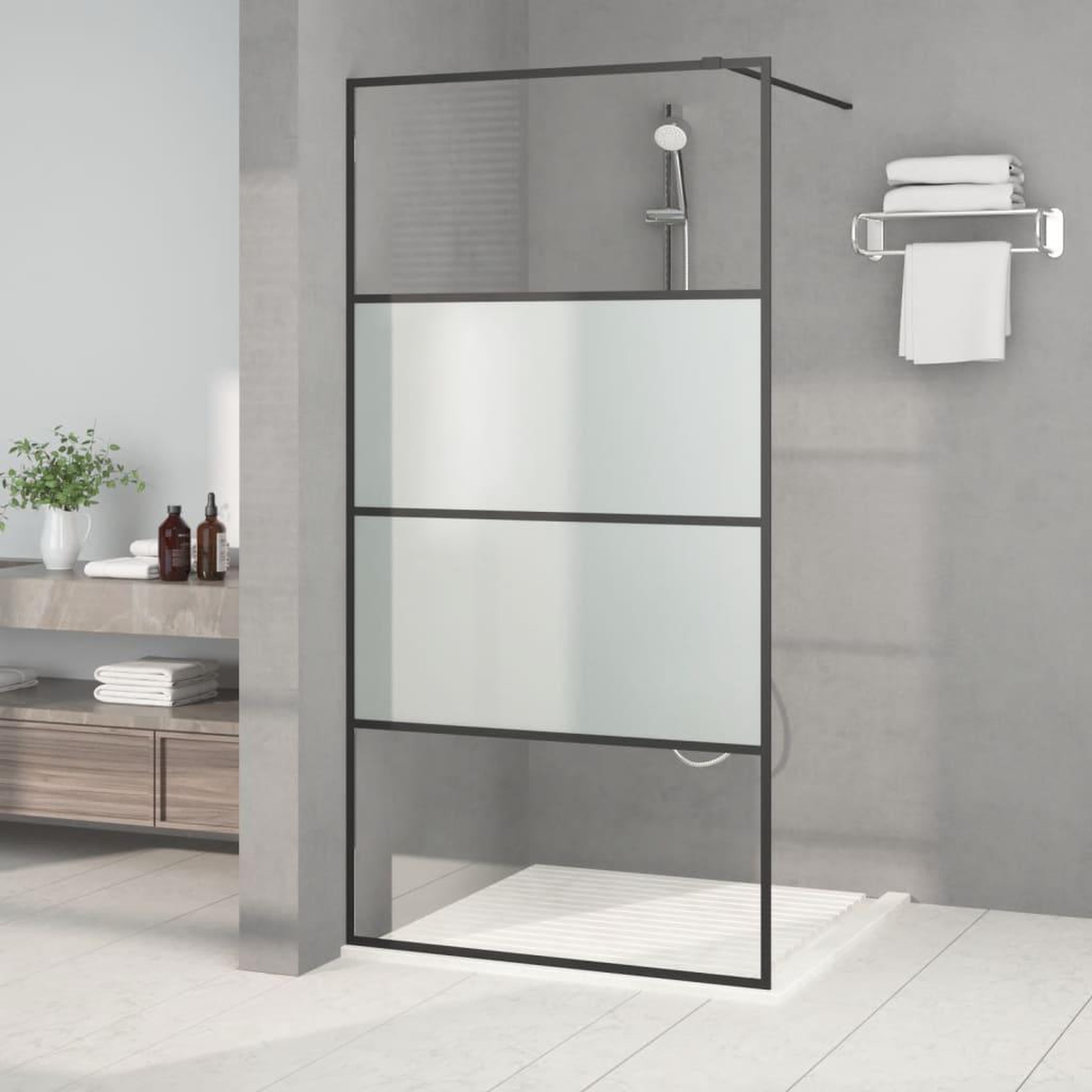 Voir la diapositive 1 : VIDAXL Paroi de douche Noir 100x195 cm Verre ESG demi-depoli