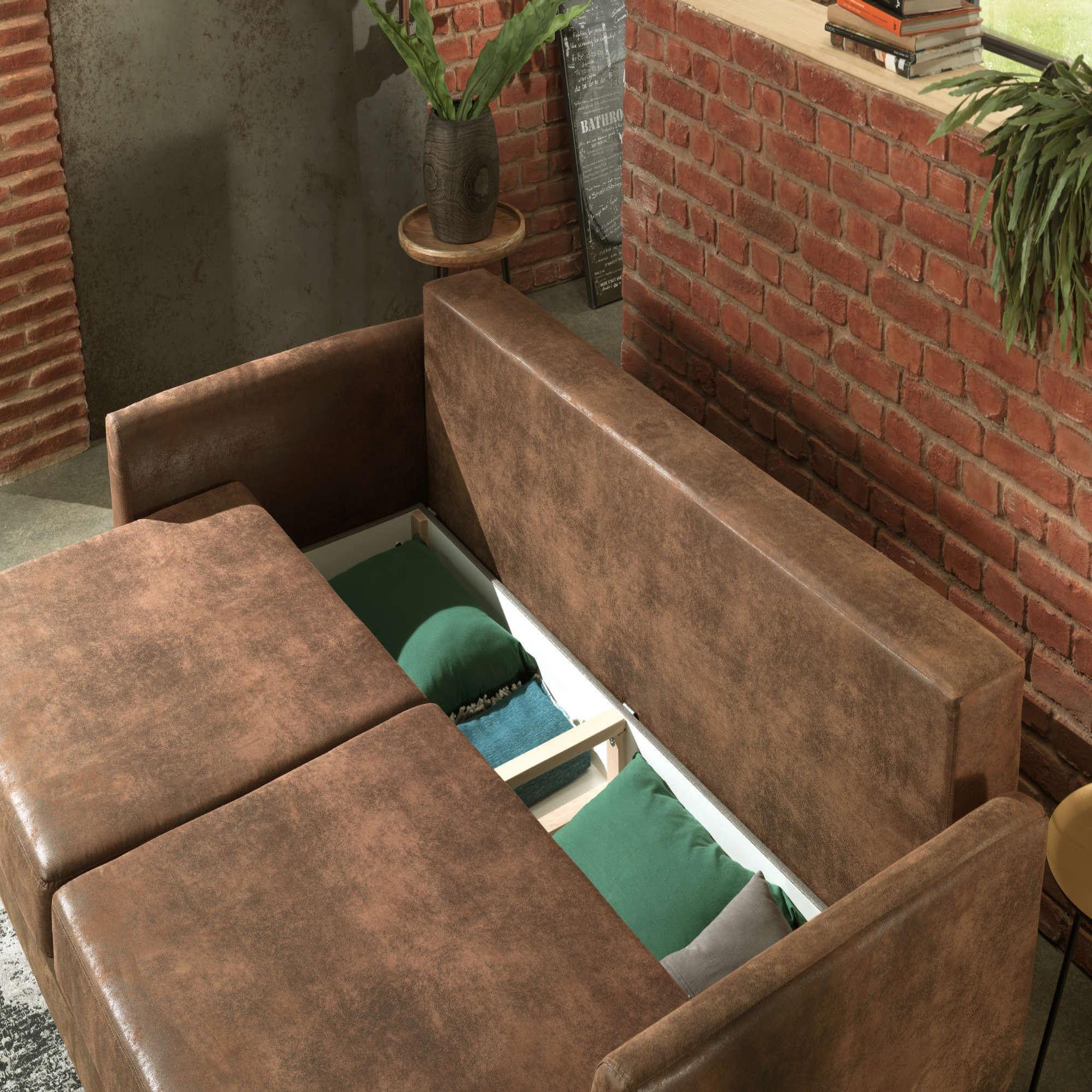 Voir la diapositive 3 : BEST MOBILIER Dan - canapé droit 3 places convertible - style industriel - avec coffre de rangement
