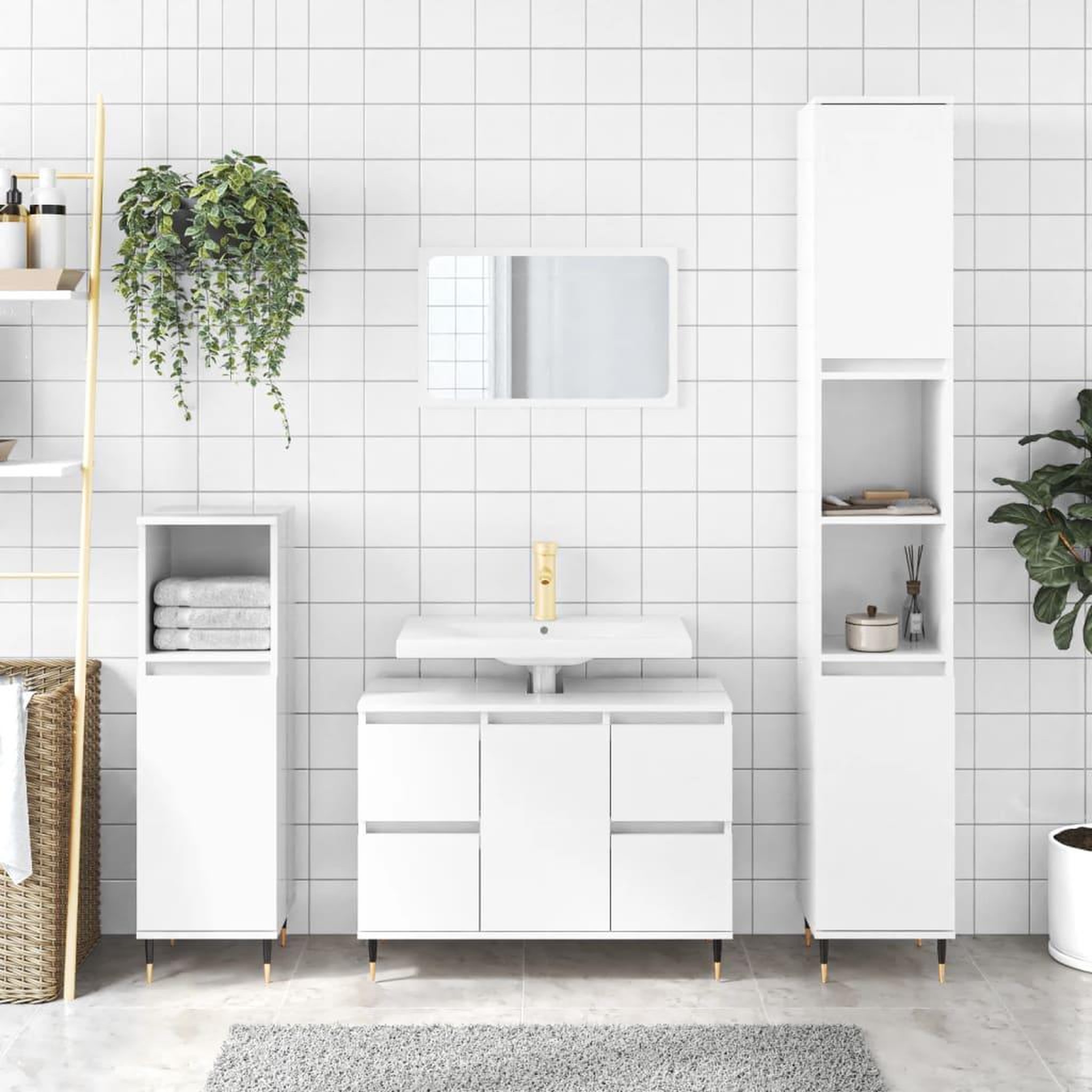Voir la diapositive 1 : VIDAXL Armoire de salle de bain blanc brillant 80x33x60 cm