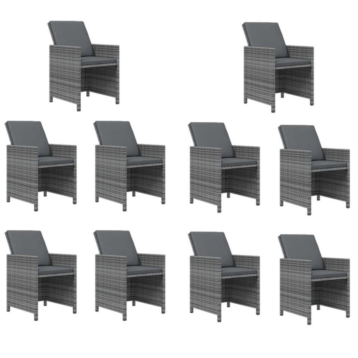 VIDAXL Ensemble a manger de jardin coussins 11 pcs Resine tressee Gris