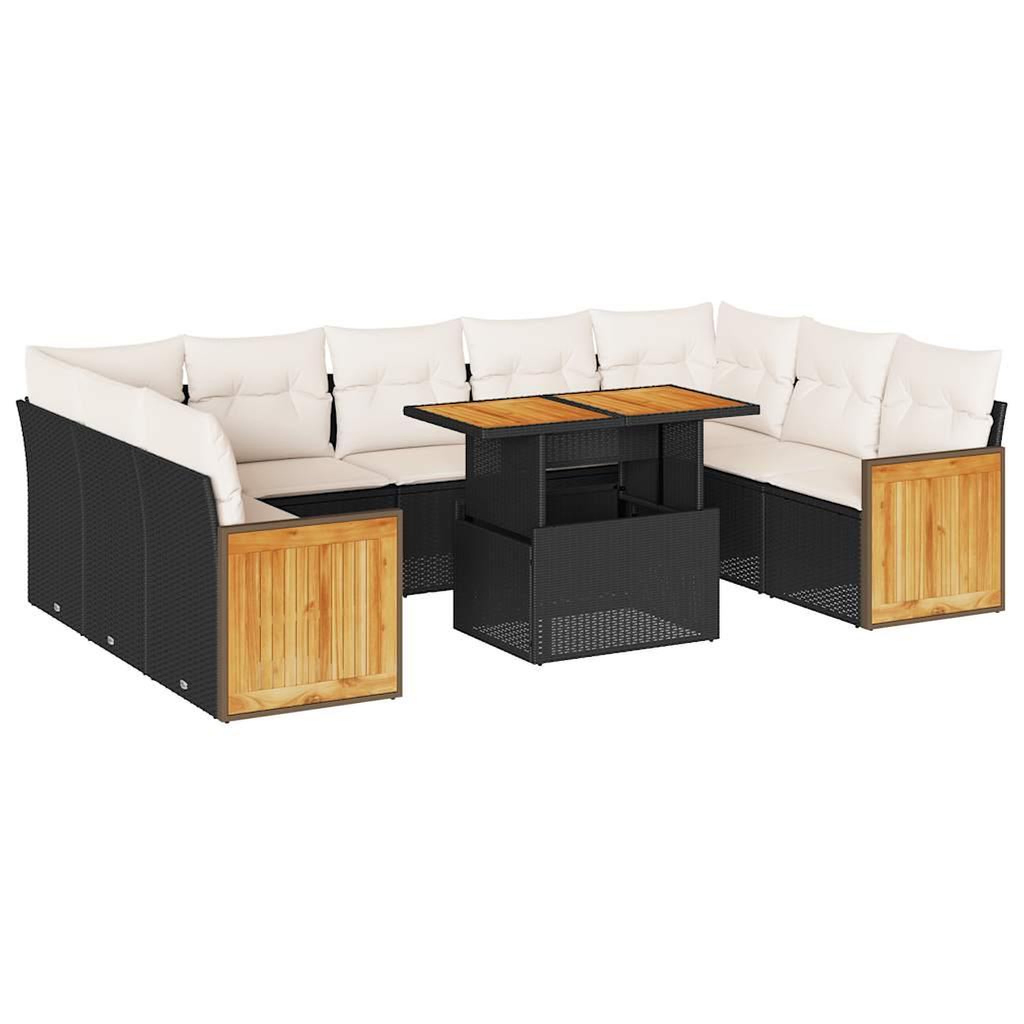 Voir la diapositive 2 : VIDAXL Salon de jardin 10 pcs avec coussins noir resine tressee acacia