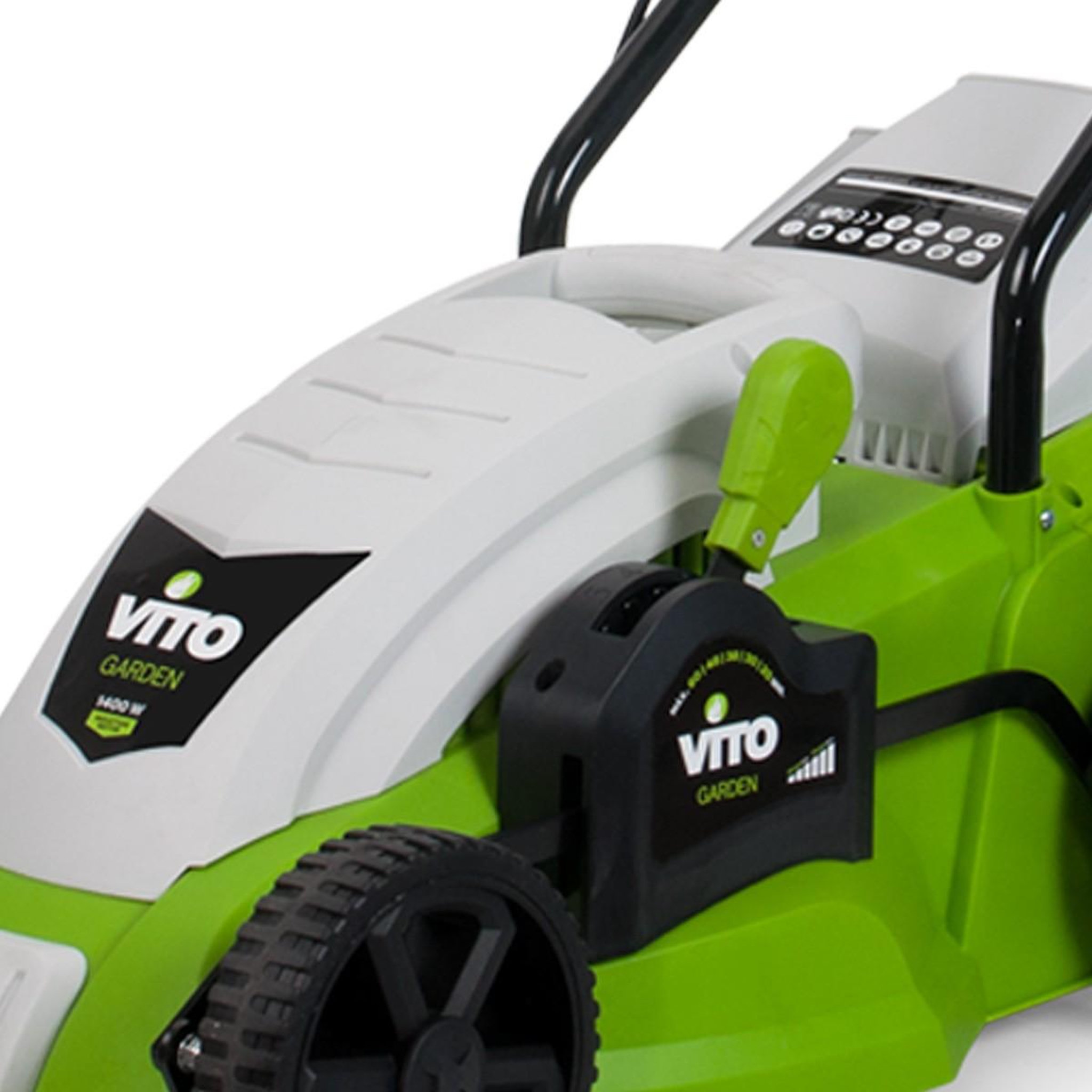Voir la diapositive 2 : VITO Tondeuse électrique 1400w moteur induction coupe 34 cm - hauteur de coupe 25-60 mm - bac 35l vito
