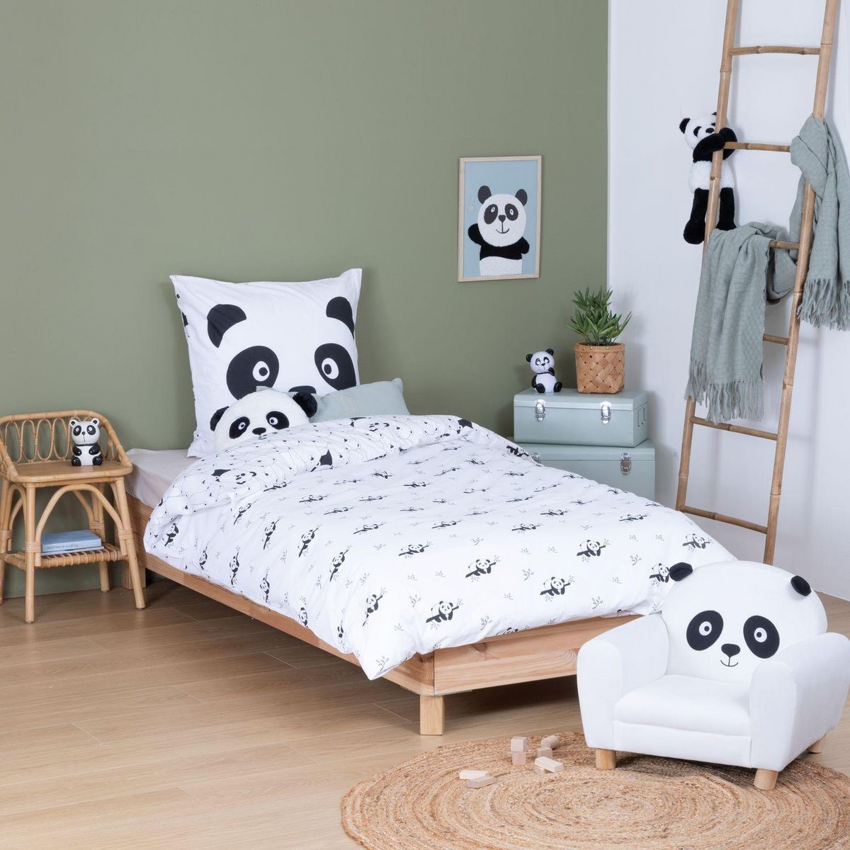 ATMOSPHERA Parure de lit enfant réversible panda - 100% coton 57 fils/cm² - 140 x 200 cm