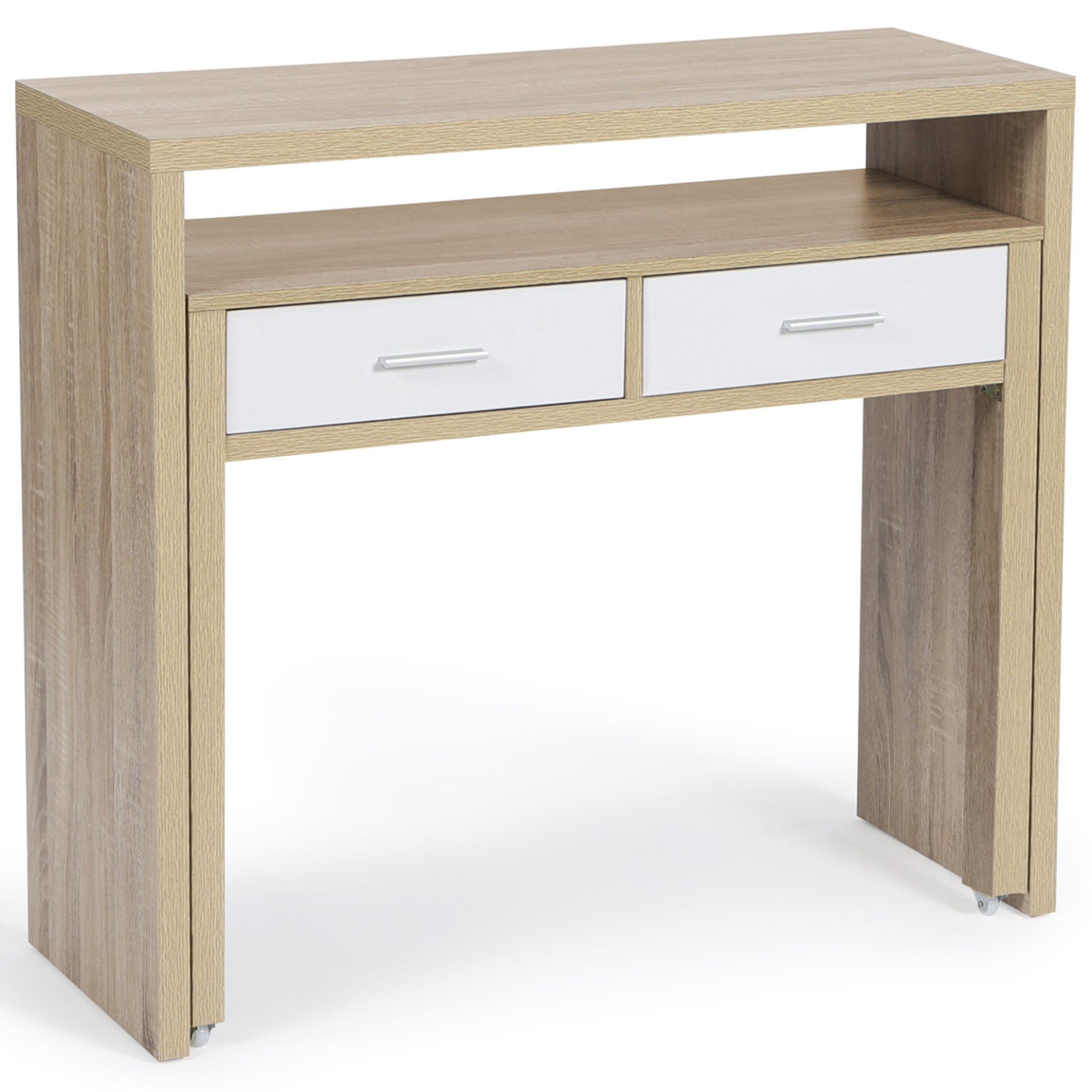 Voir la diapositive 4 : ID MARKET Bureau extensible max façon hêtre et blanc