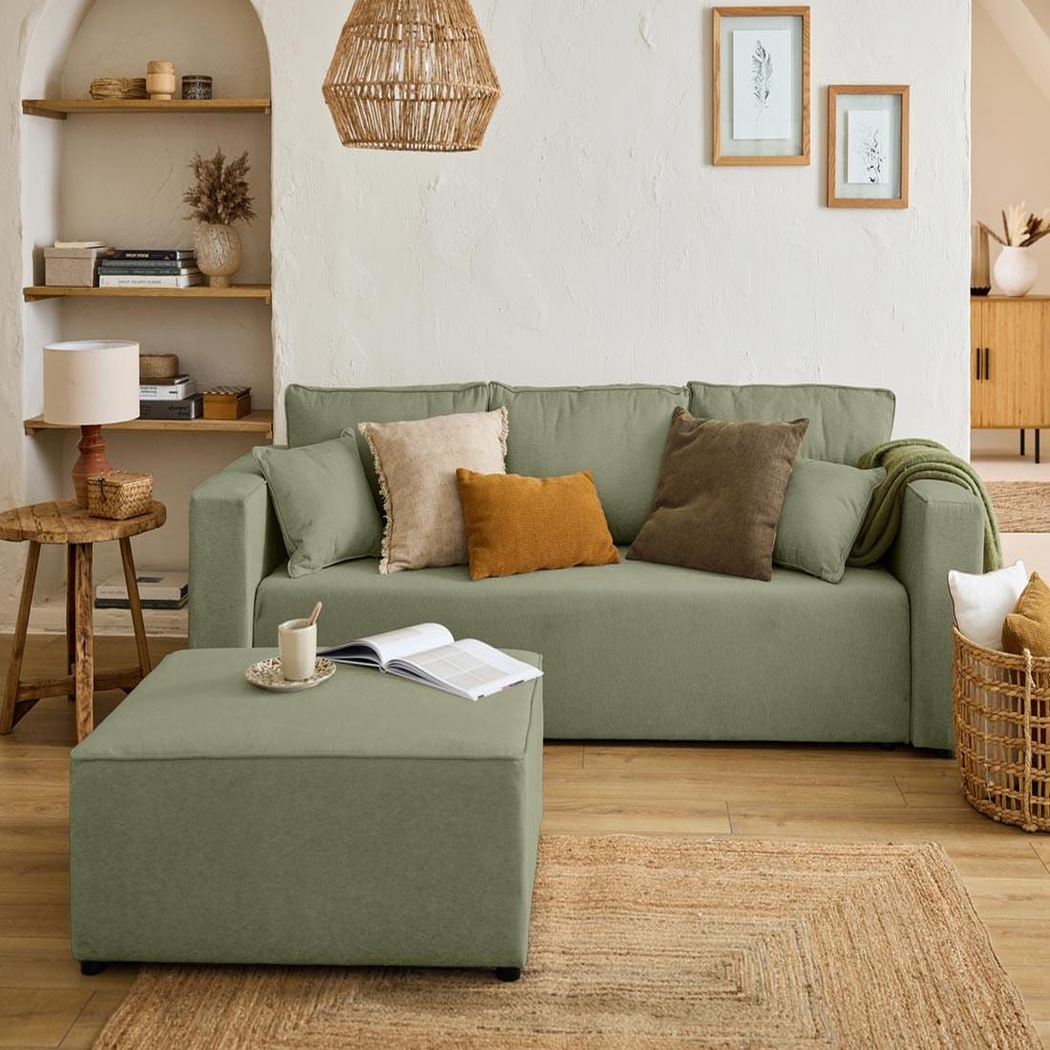 Voir la diapositive 2 : BEST MOBILIER Topaze - canapé 3 places - convertible avec coffre - en tissu