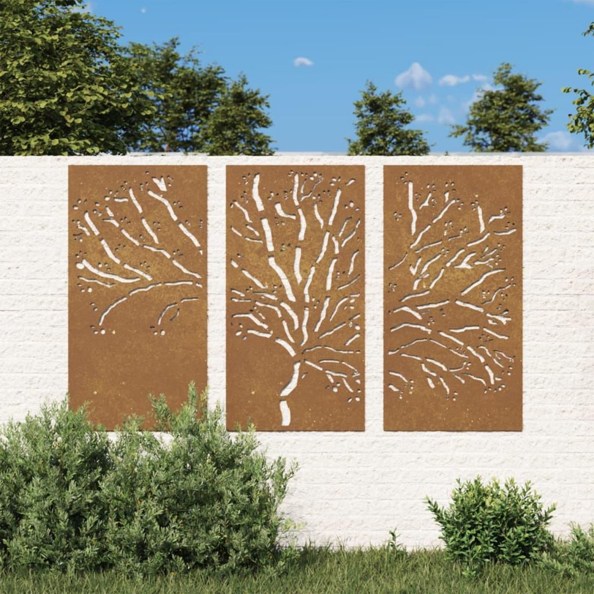 VIDAXL Decorations murales jardin 3 pcs 105x55 cm design d'arbre acier