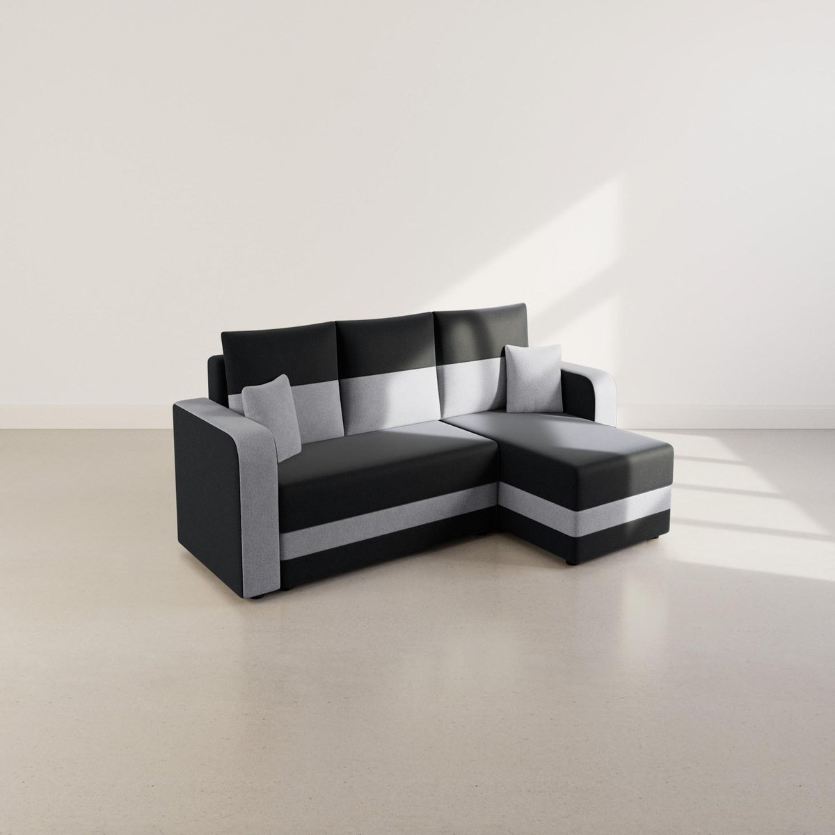 BEST MOBILIER Harvey - canapé d'angle réversible 4 places convertible avec coffre en tissu bicolore