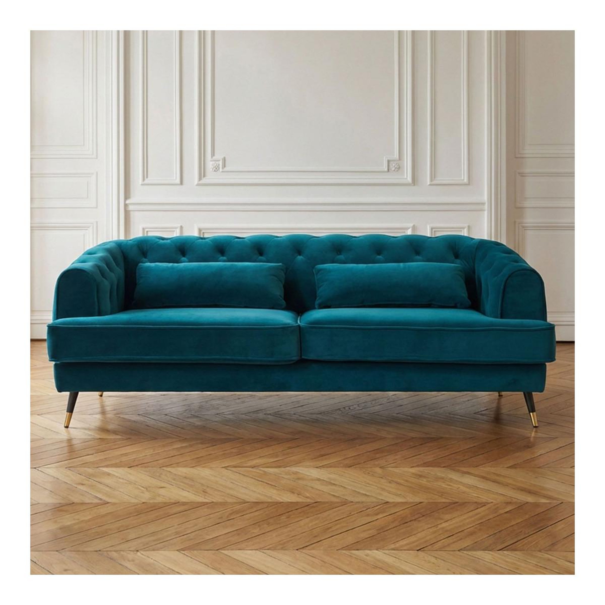 Voir la diapositive 4 : Paris Prix Canapé 3 places en velours  glamour  198cm bleu