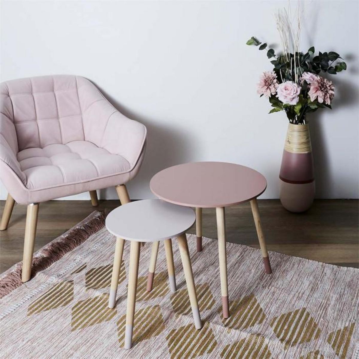 Paris Prix Lot de 2 Tables Gigognes  Bicolore  48cm Rose