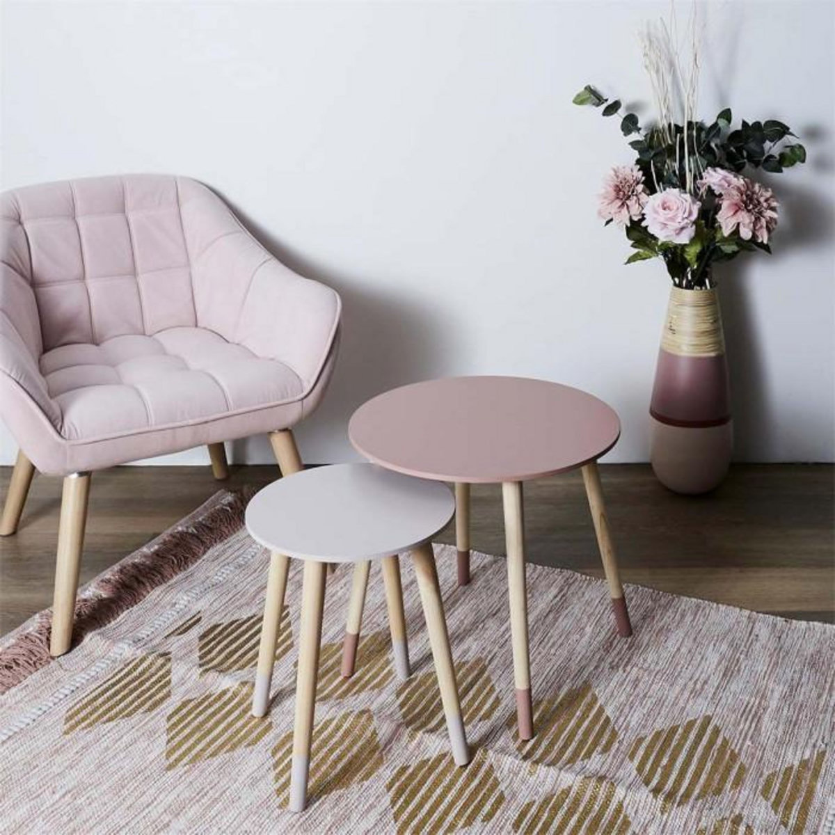 Paris Prix Lot de 2 Tables Gigognes  Bicolore  48cm Rose