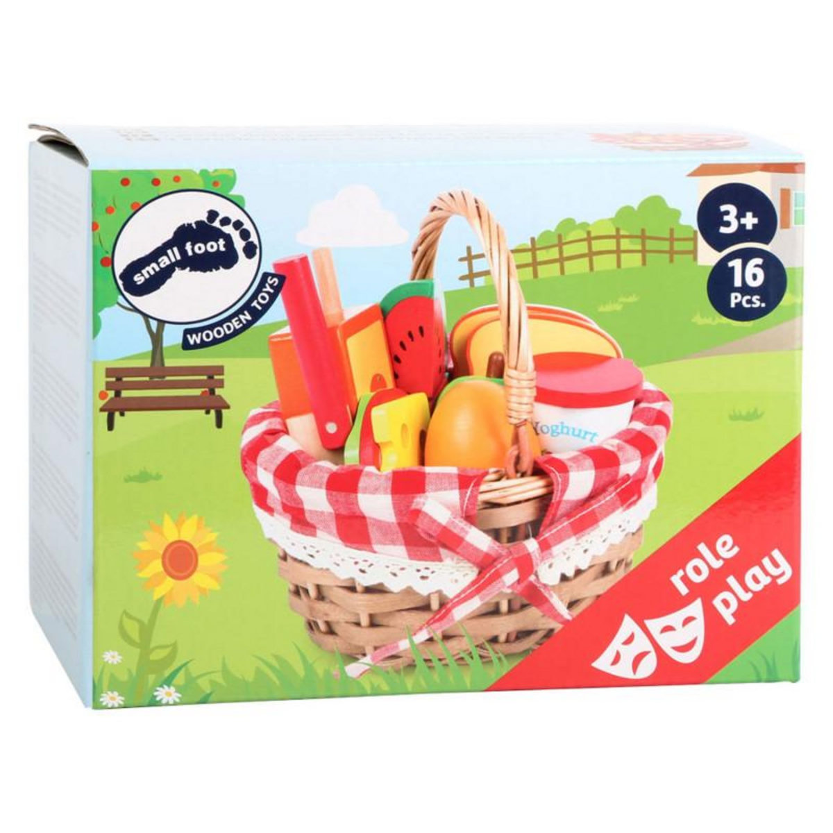 SMALL FOOT Small Foot - Picnic Basket with Wooden Cutting Food 11282