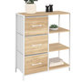 Voir la diapositive 1 : ID MARKET Buffet d'appoint 3 tiroirs et étagères 70 cm UTAH design industriel bois et blanc