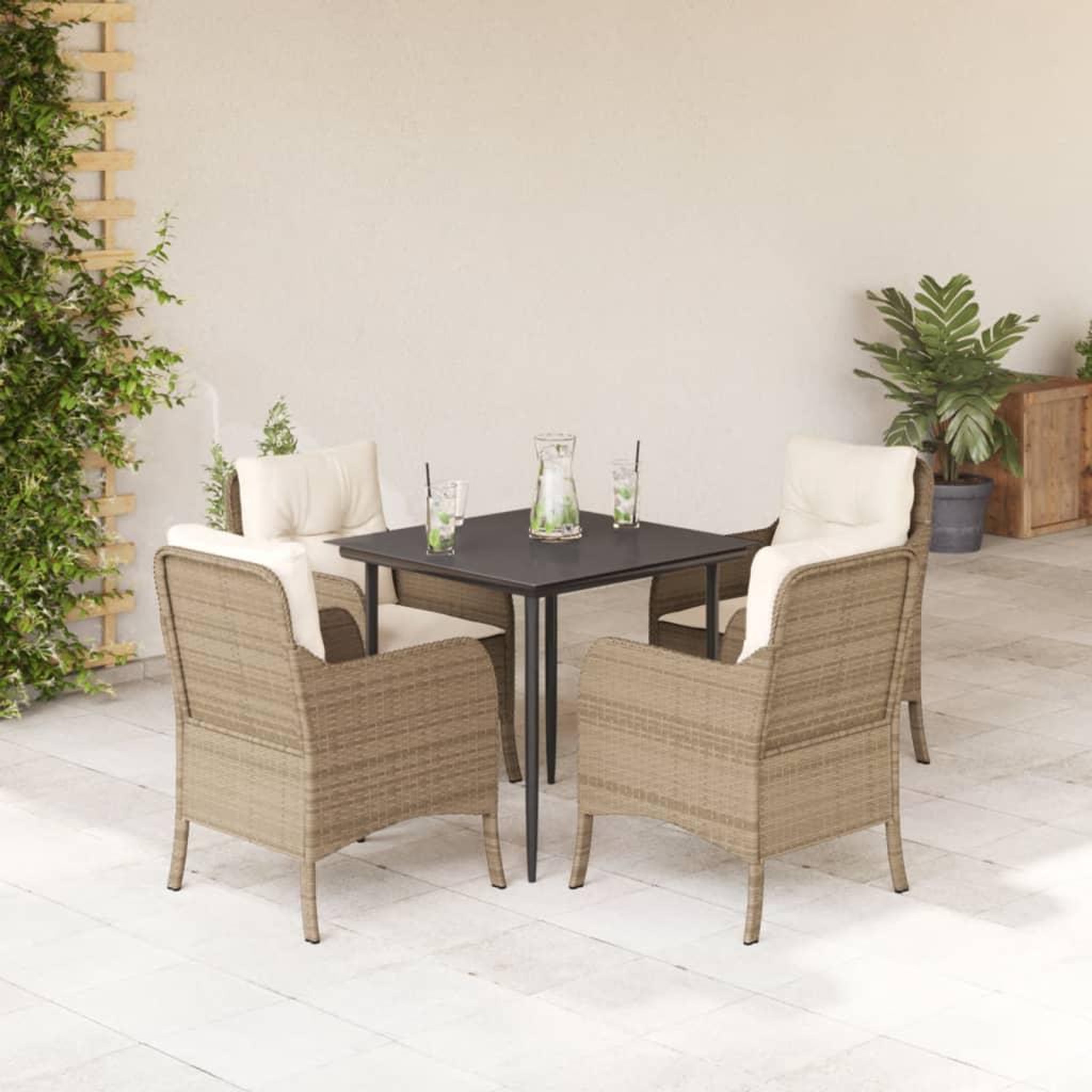 VIDAXL Ensemble a manger de jardin avec coussins 5pcs Beige poly rotin