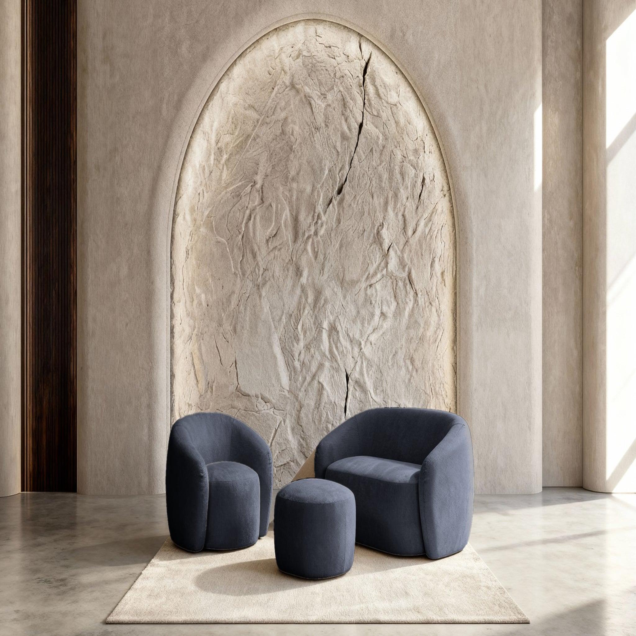 Voir la diapositive 5 : CASANOVA PARIS Aurelie - pack canapé droit 2 places + fauteuil + pouf tissu
