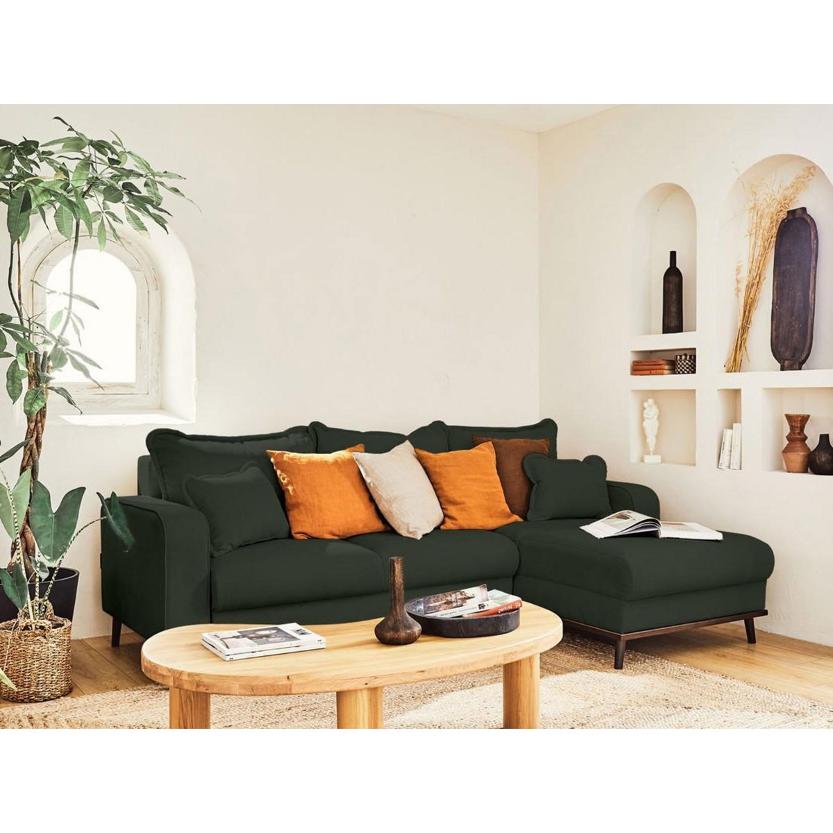 LISA DESIGN Albane - canapé d'angle droit - 4 places - convertible avec coffre - en velours côtelé