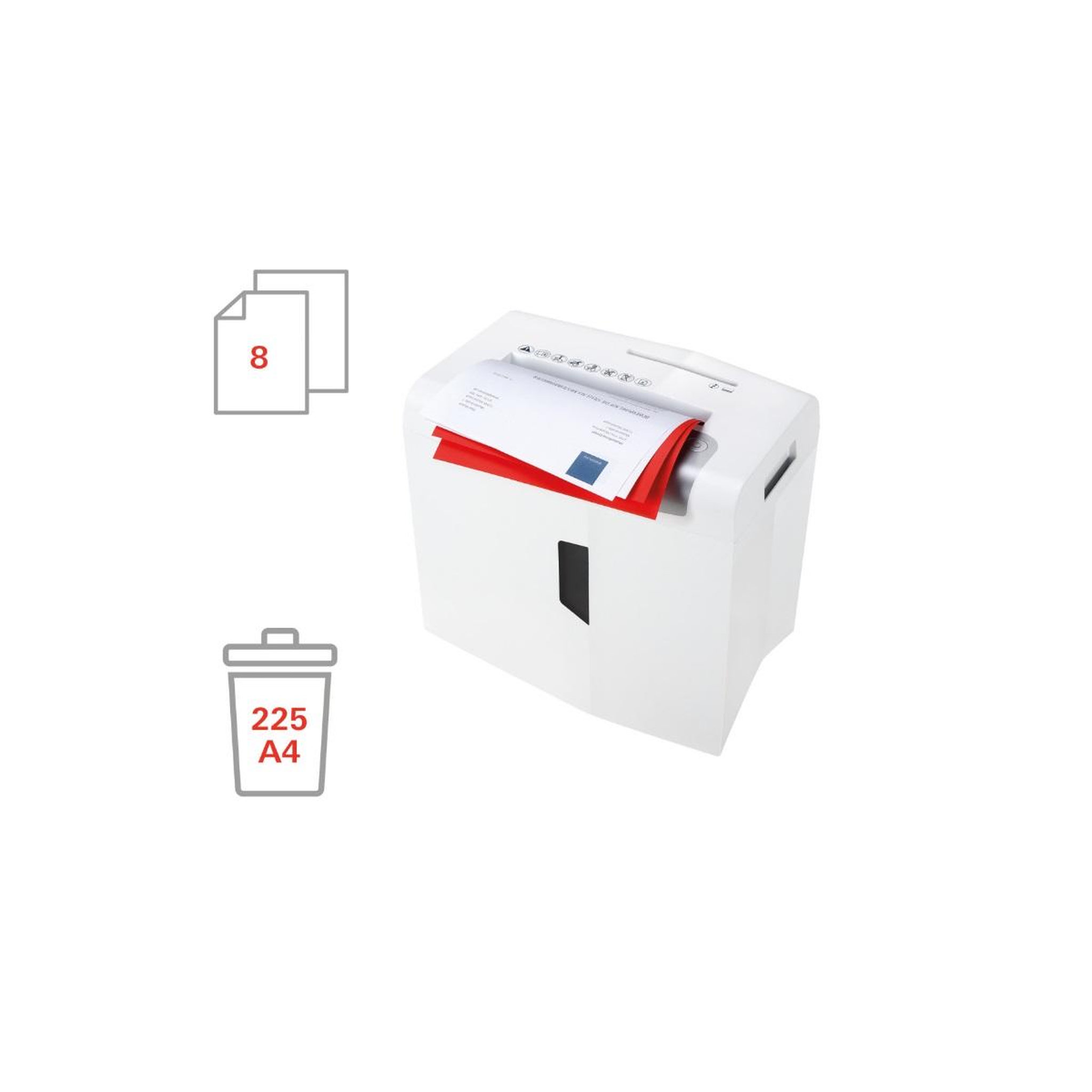 Voir la diapositive 3 : Hsm Destructeur de documents 8 feuilles coupe particules 4.5x30mm - 1044121