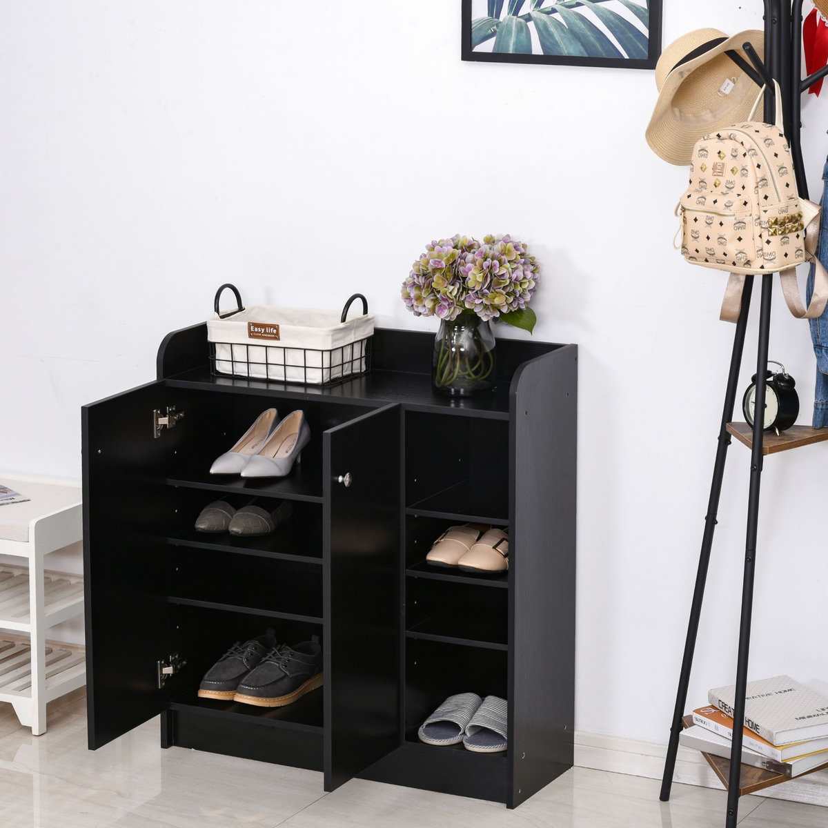 HOMCOM Armoire / etagere / meuble a chaussures très pratique en panneaux de particules noir