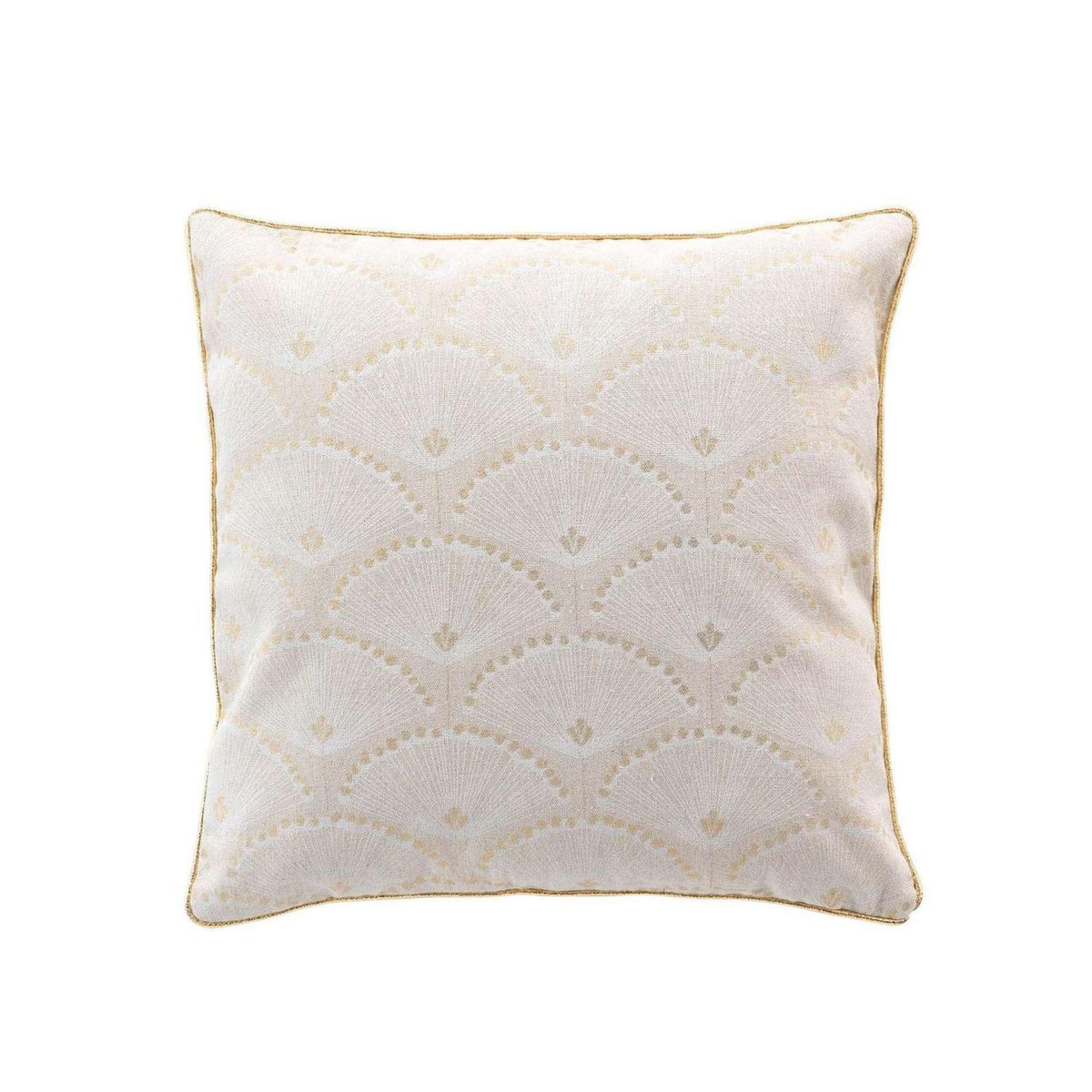 Douceur d'Intérieur Coussin déhoussable CREST - Polycoton imprimé métallisé - 45 x 45 cm - Ecru