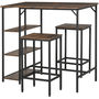 Voir la diapositive 1 : HOMCOM Ensemble table de bar 3 étagères 2 tabourets style industriel métal noir aspect vieux bois veinage