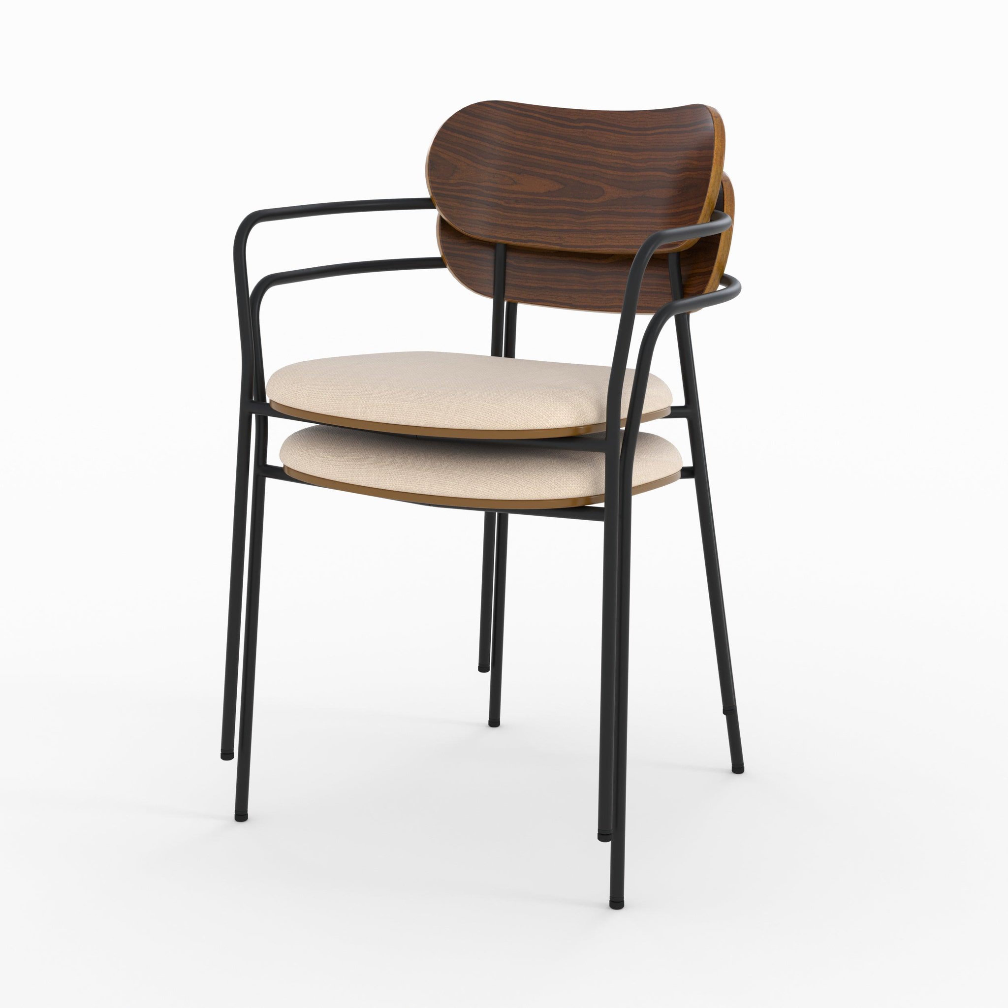 Voir la diapositive 6 : MAISON PAVANE Lot de 2 chaises en tissu beige et placage en bois foncé-marine