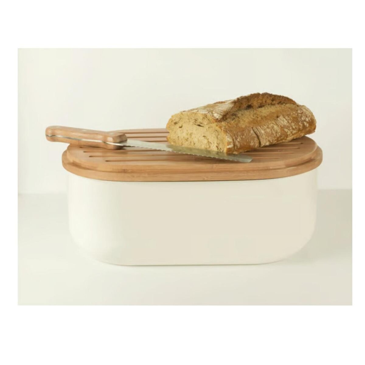 PEBBLY Boîte à pain 4 en 1 creme 36x20x13 cm avec couteau