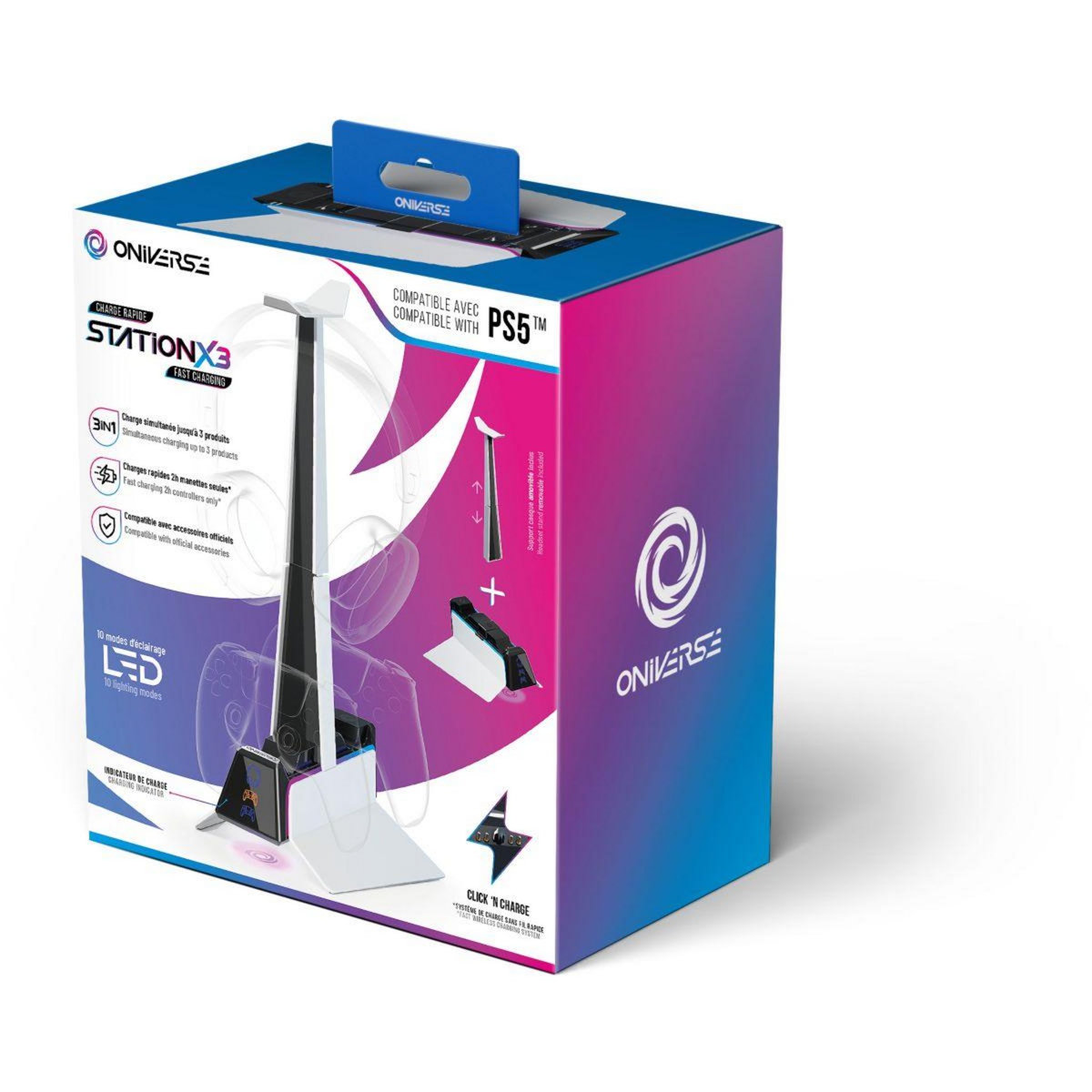 ONIVERSE Chargeur USB C Station de recharge rapide X3 (PS5)