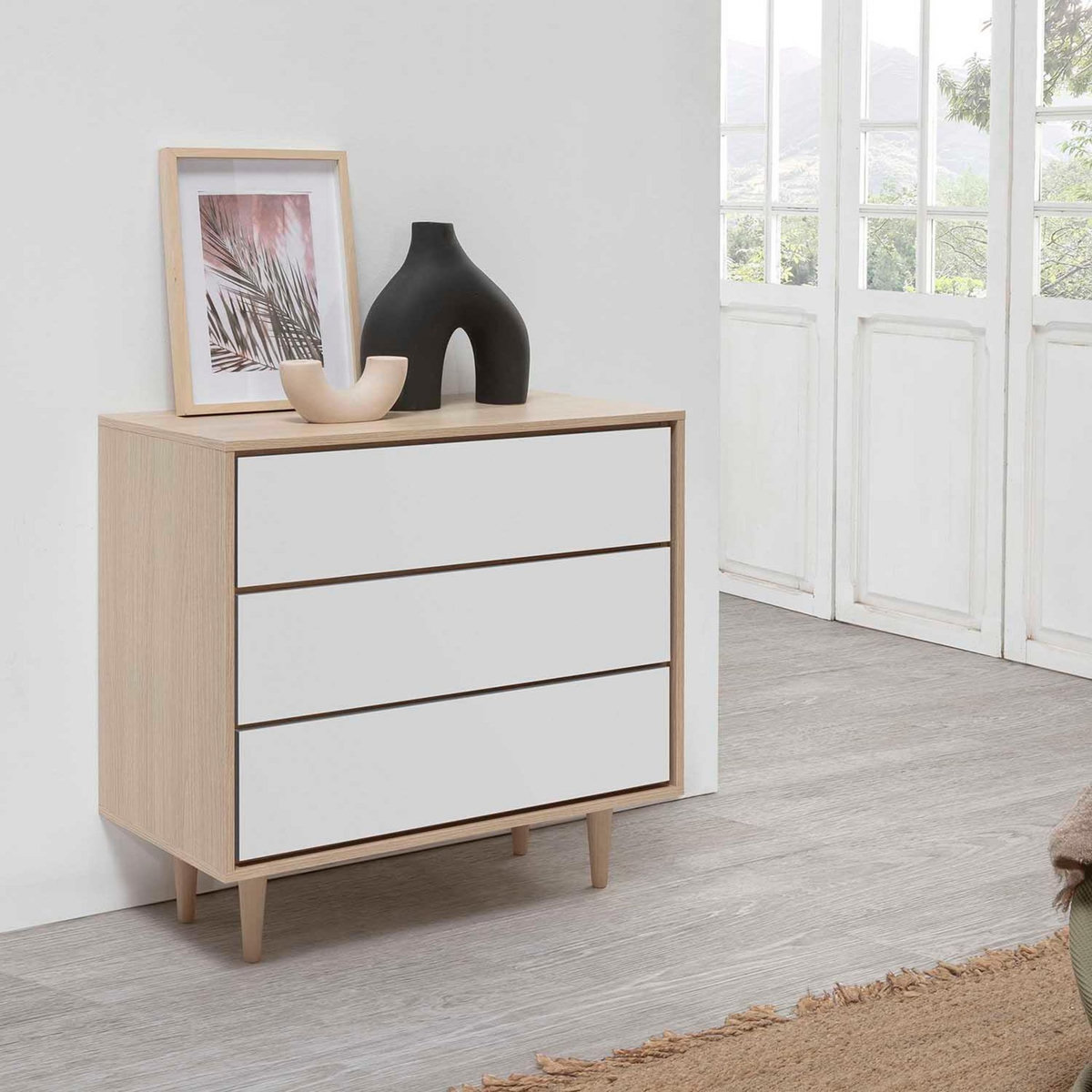 VS VENTA-STOCK Commode de Nuit Denia Couleur Chêne/Blanc, 80 cm Largeur