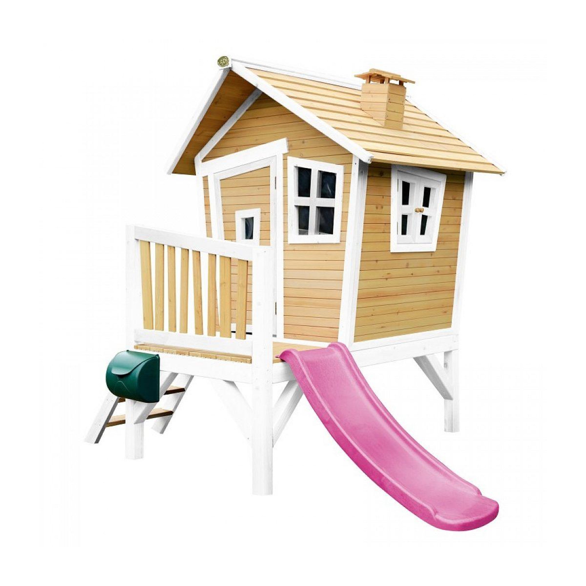Axi House Axi cabane enfant robin brun blanc avec toboggan violet