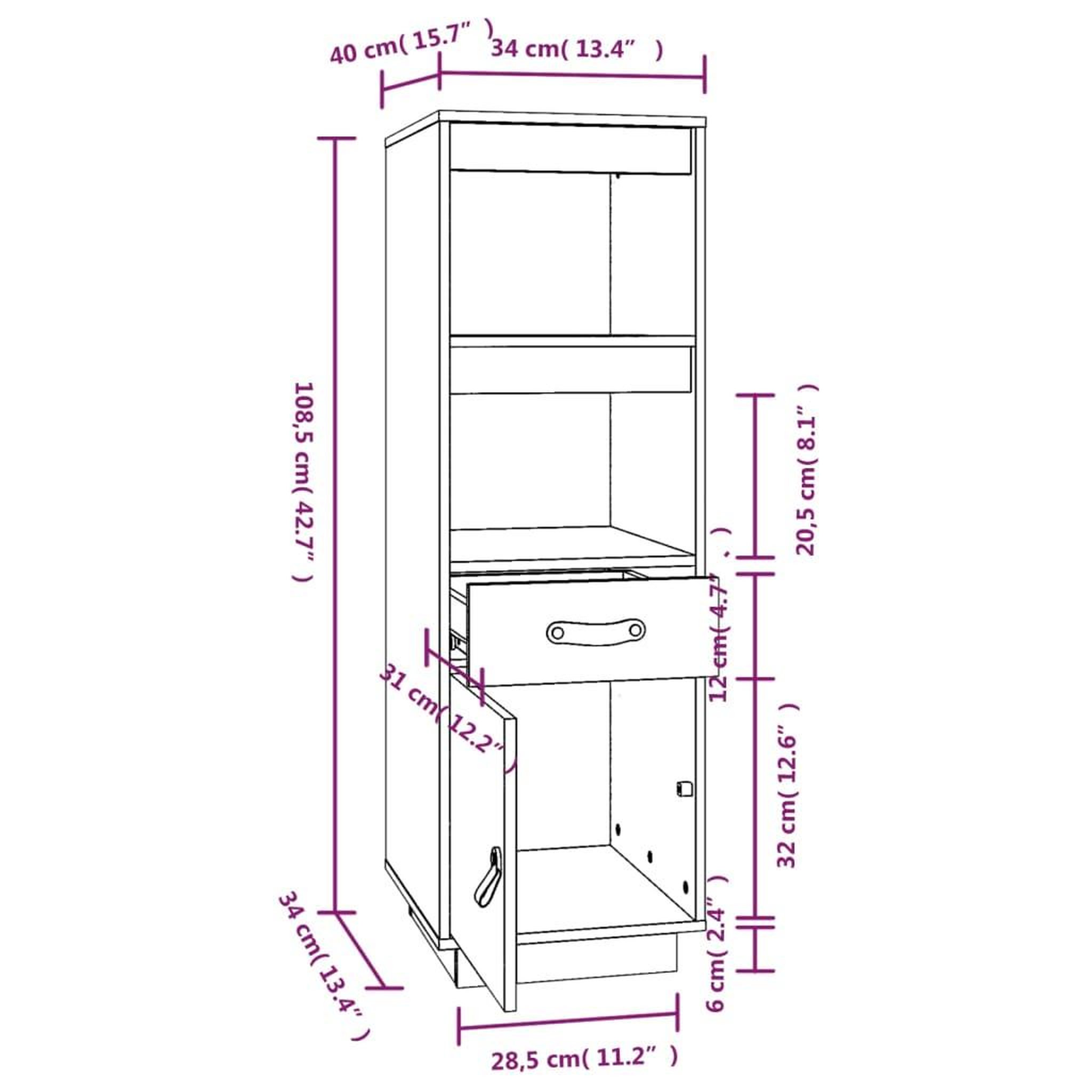 Voir la diapositive 6 : VIDAXL Buffet haut Marron miel 34x40x108,5 cm Bois massif de pin