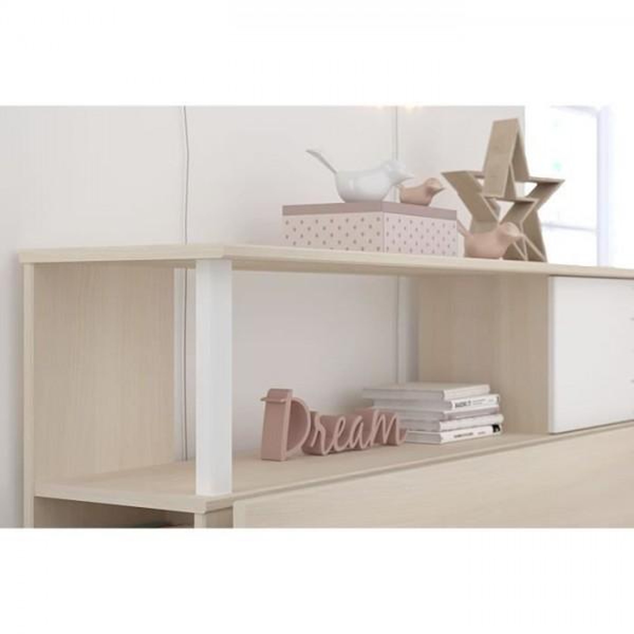 Voir la diapositive 5 : PARISOT PARISOT Chambre enfant complete Tete de lit + lit + bureau - Style contemporain - Décor acacia clair et blanc - CHARLEMAGNE