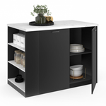 ID MARKET Ilot central TIBO 120 cm bois noir avec plan de travail effet marbre ALASKA