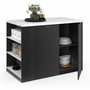Voir la diapositive 1 : ID MARKET Ilot central TIBO 120 cm bois noir avec plan de travail effet marbre ALASKA