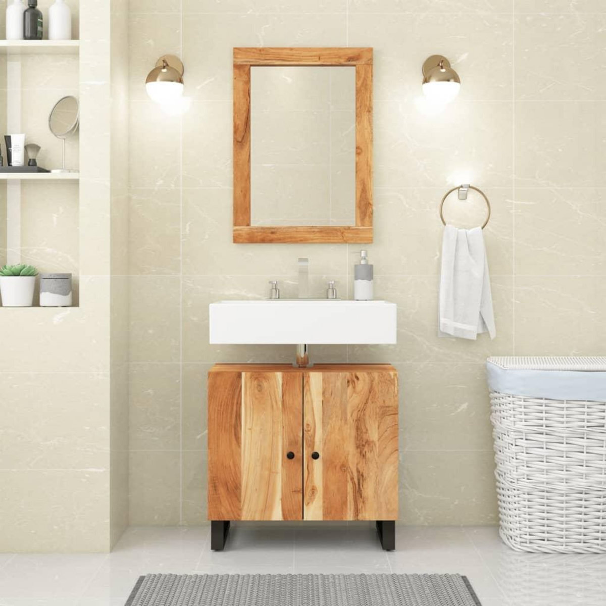 VIDAXL Miroir 70x50 cm bois massif d'acacia et verre