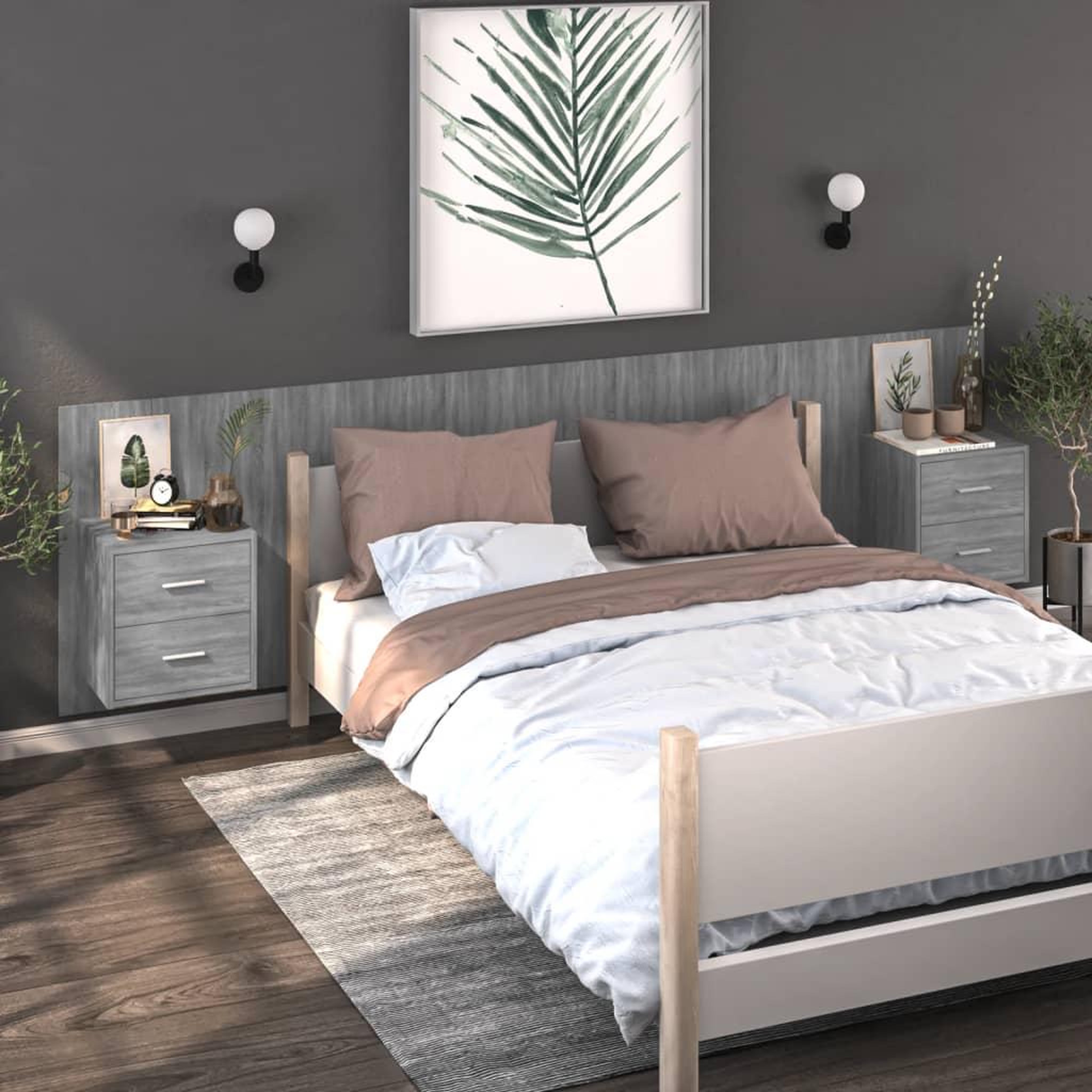 Voir la diapositive 3 : VIDAXL Table de chevet murale Sonoma gris