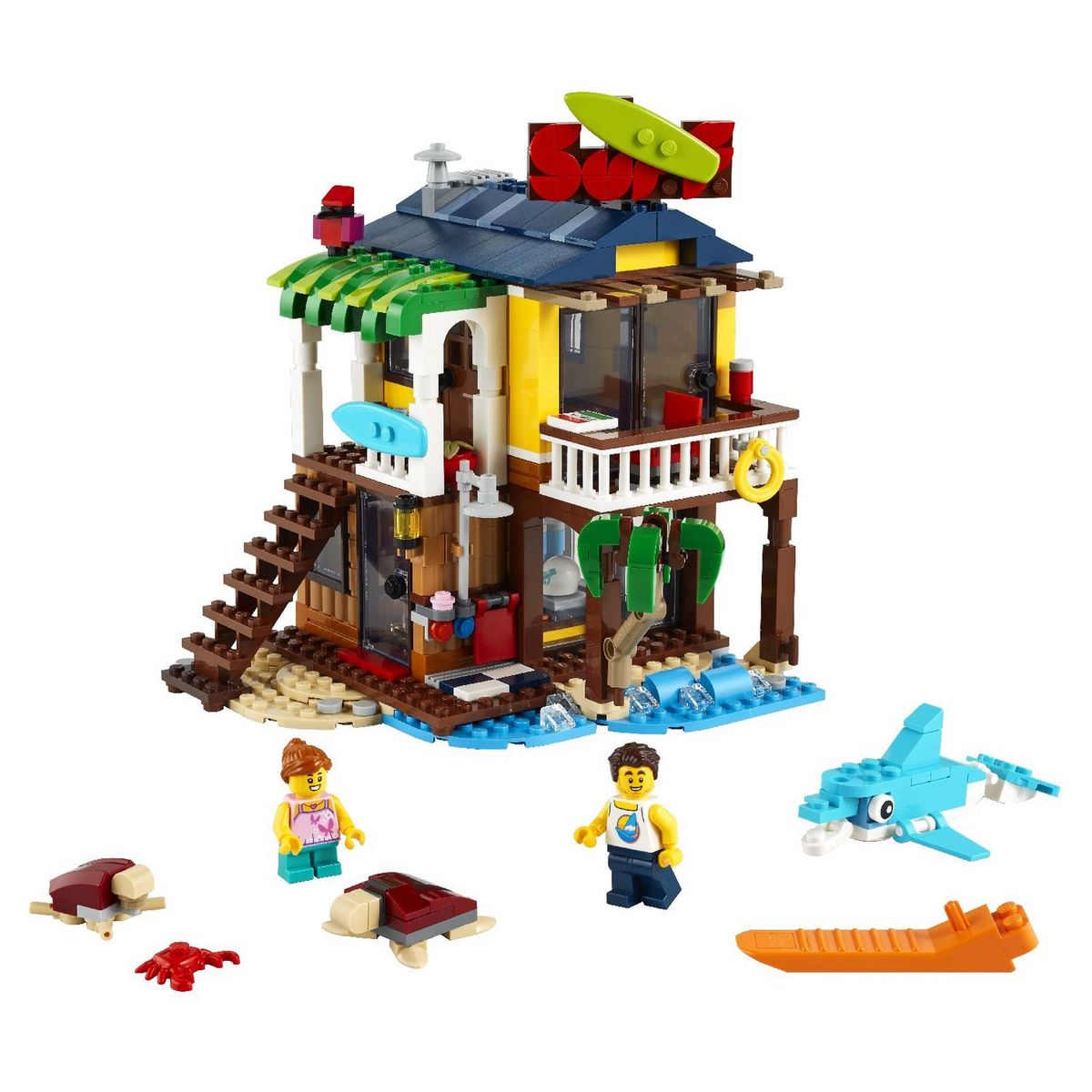 LEGO Creator 3-en-1 31118 La Maison sur la Plage du Surfeur, Jouet, Figurines Animaux Marins