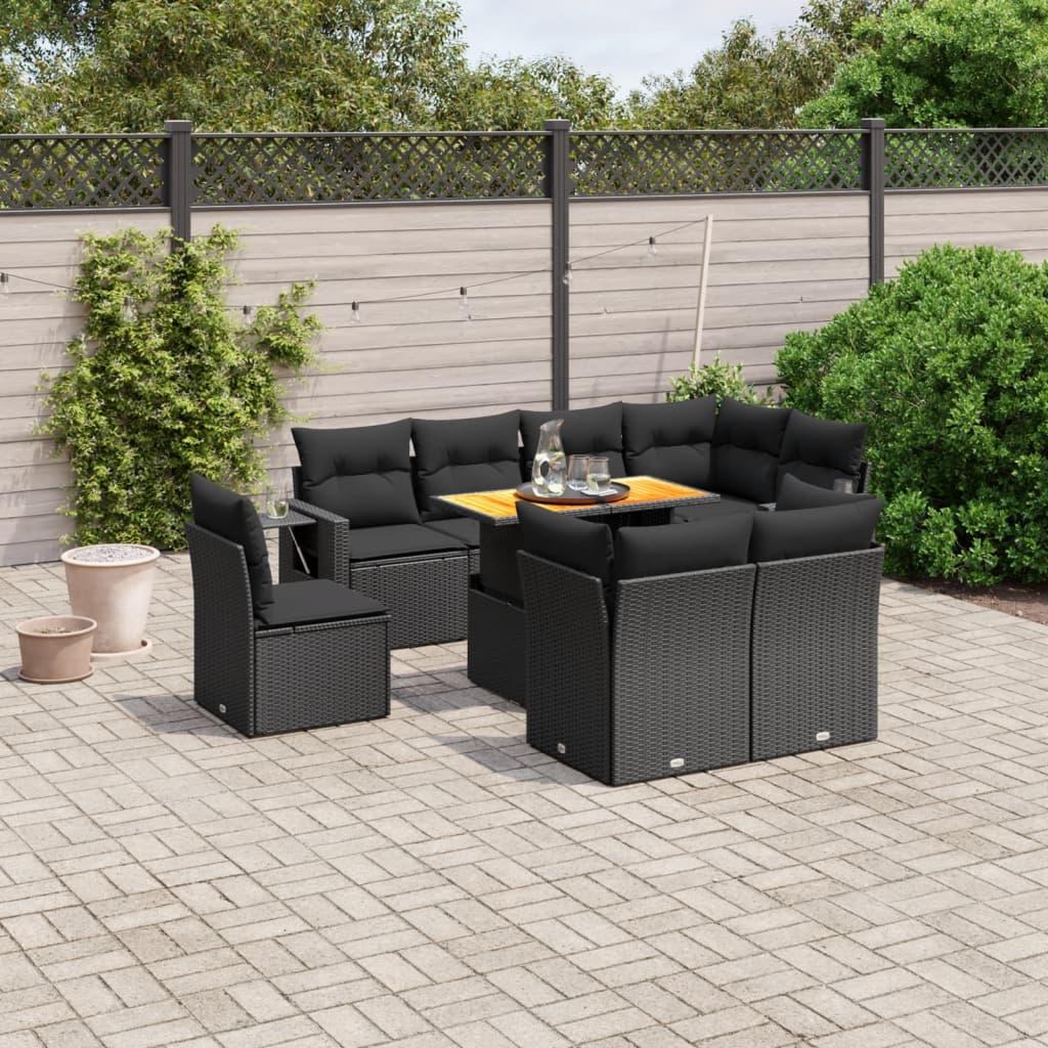 VIDAXL Salon de jardin 9 pcs avec coussins noir resine tressee