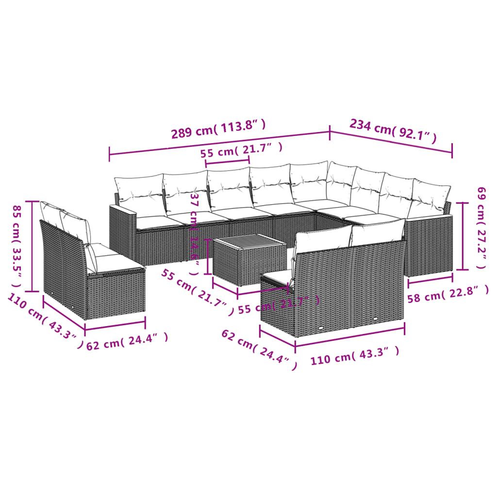 Voir la diapositive 6 : VIDAXL Salon de jardin avec coussins 13 pcs noir resine tressee