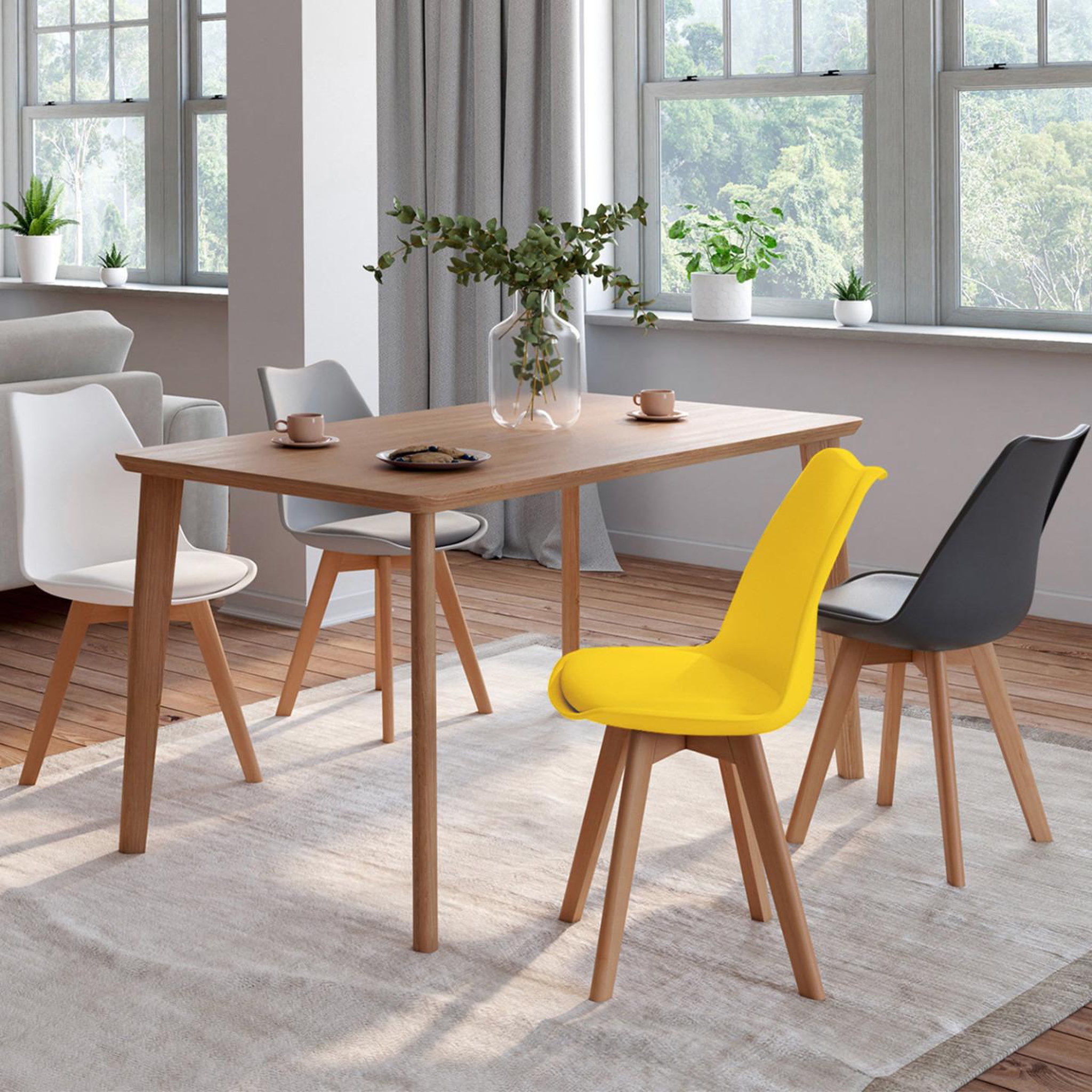 Voir la diapositive 2 : ID MARKET Lot de 4 chaises scandinaves sara mix color gris foncé, gris clair, blanc et jaune