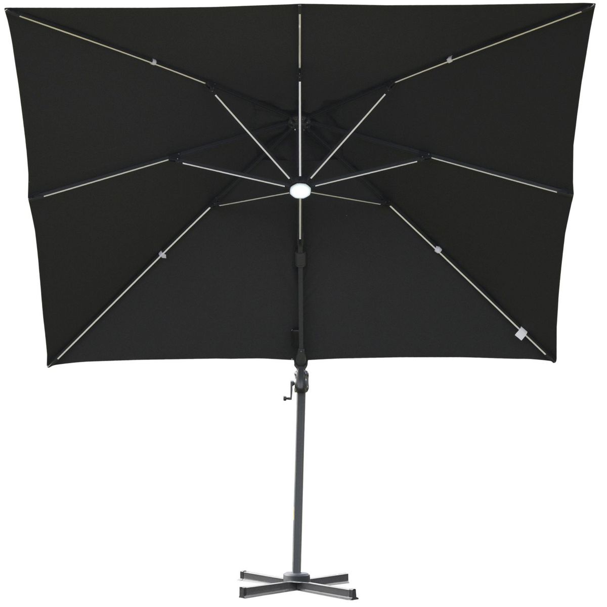 OUTSUNNY Parasol déporté carré parasol LED inclinable pivotant 360° manivelle piètement acier dim. 3L x 3l x 2,66H m gris