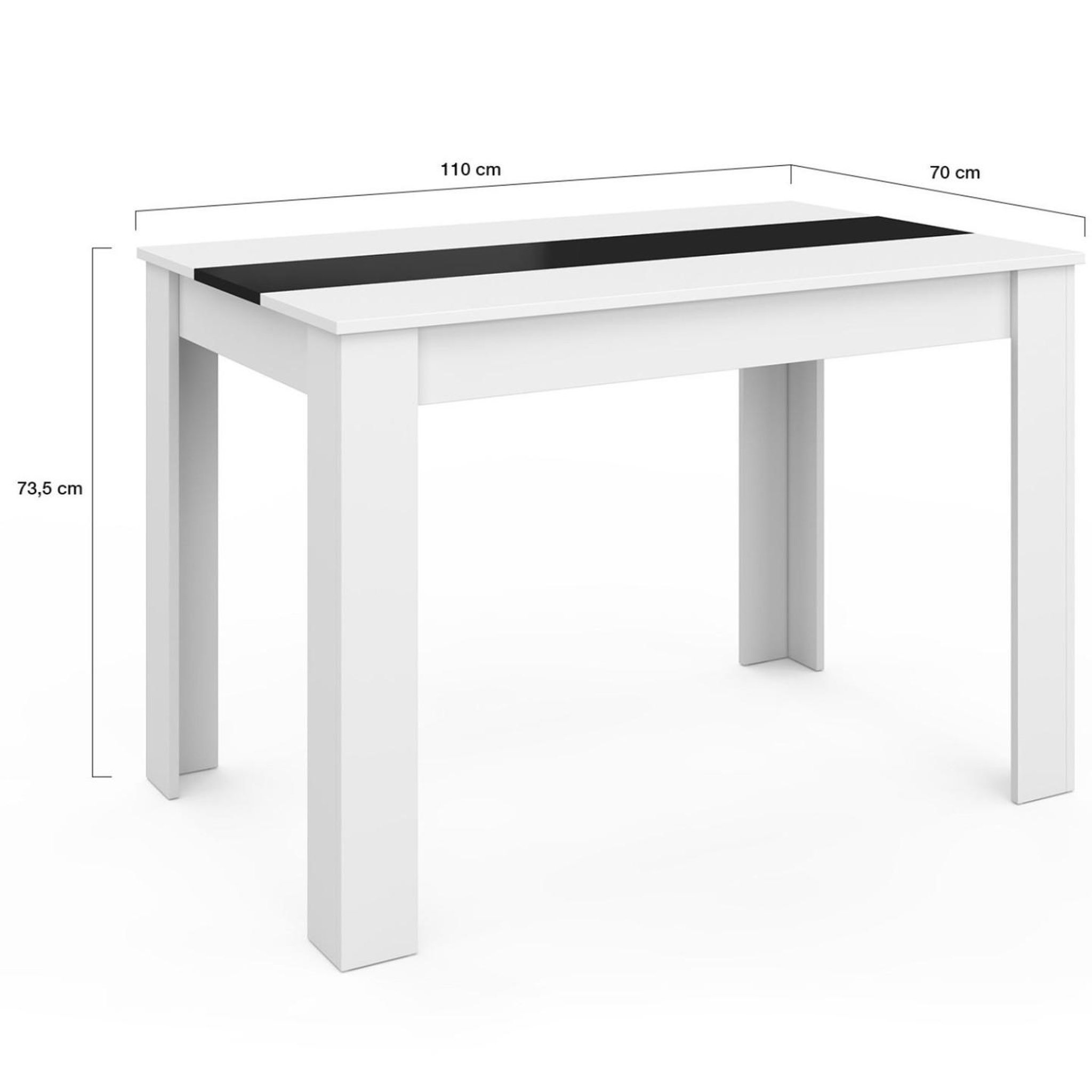 Voir la diapositive 5 : ID MARKET Table à manger rectangle rozy 4 personnes blanche et noire 110 cm