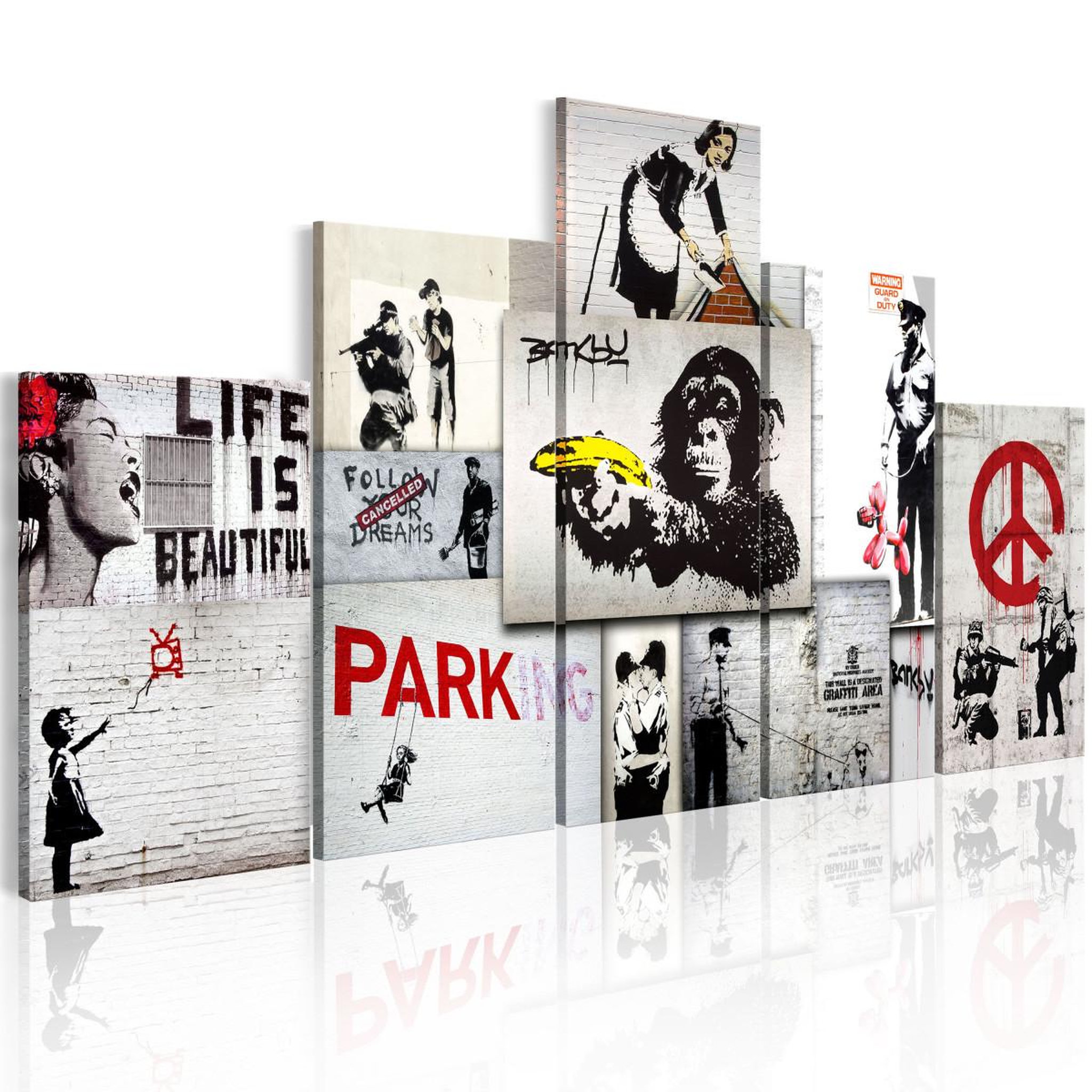 Voir la diapositive 1 : Paris Prix Tableau imprimé  street crimes - banksy art