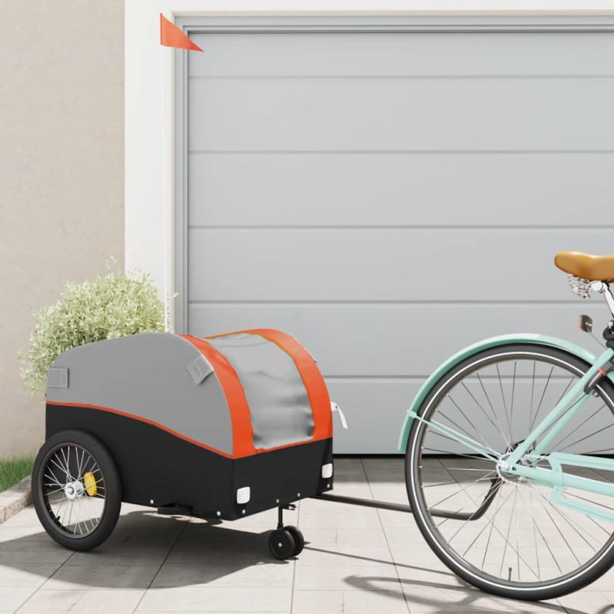 VIDAXL Remorque de vélo noir et orange 45 kg fer