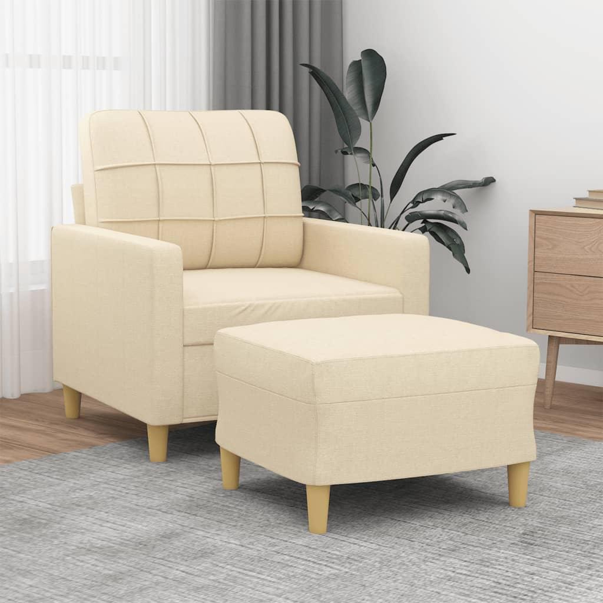 VIDAXL Fauteuil avec repose-pied Creme 60 cm Tissu