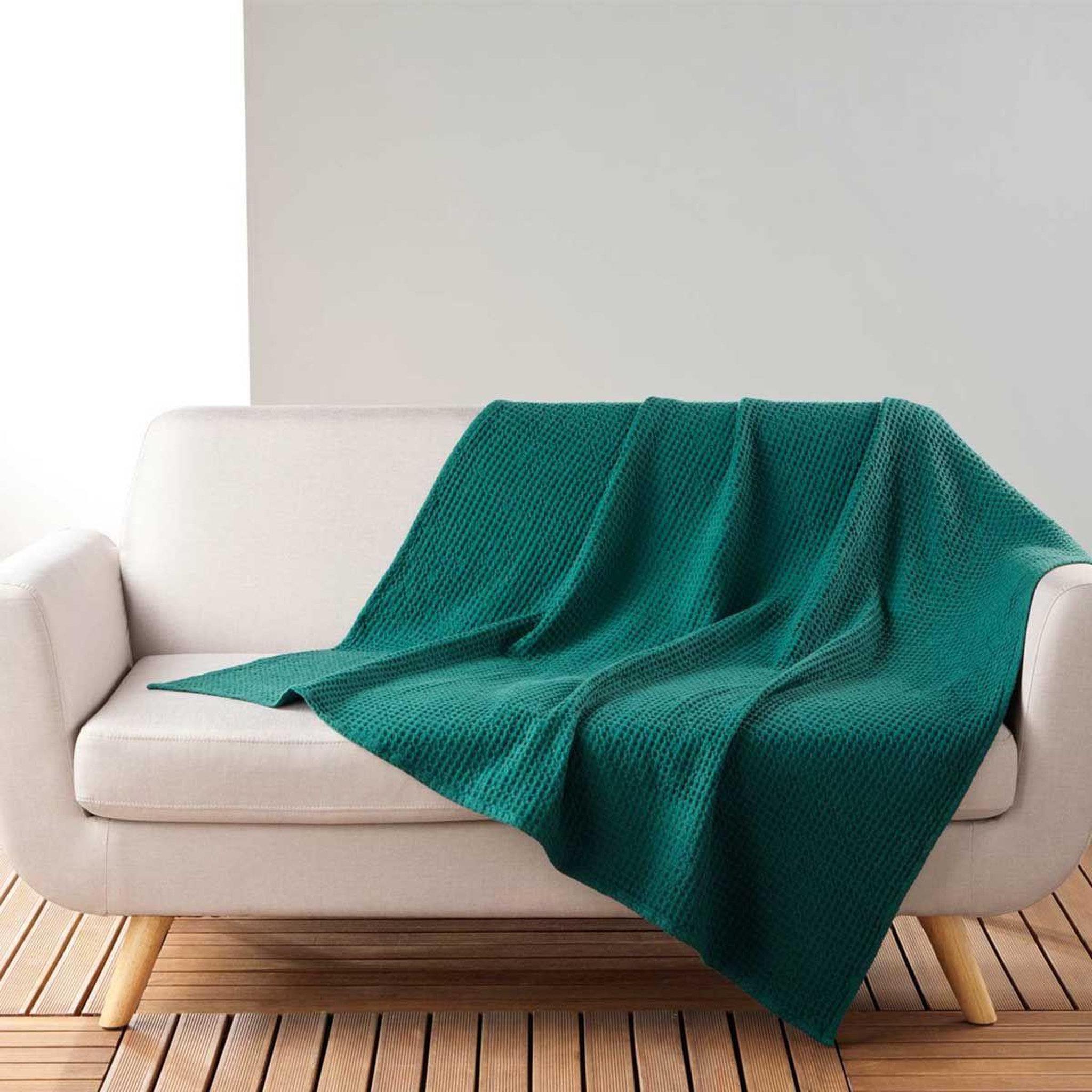 Voir la diapositive 1 : Douceur d'Intérieur Plaid nid d'abeille uni  gaufrette  125x150cm pétrole