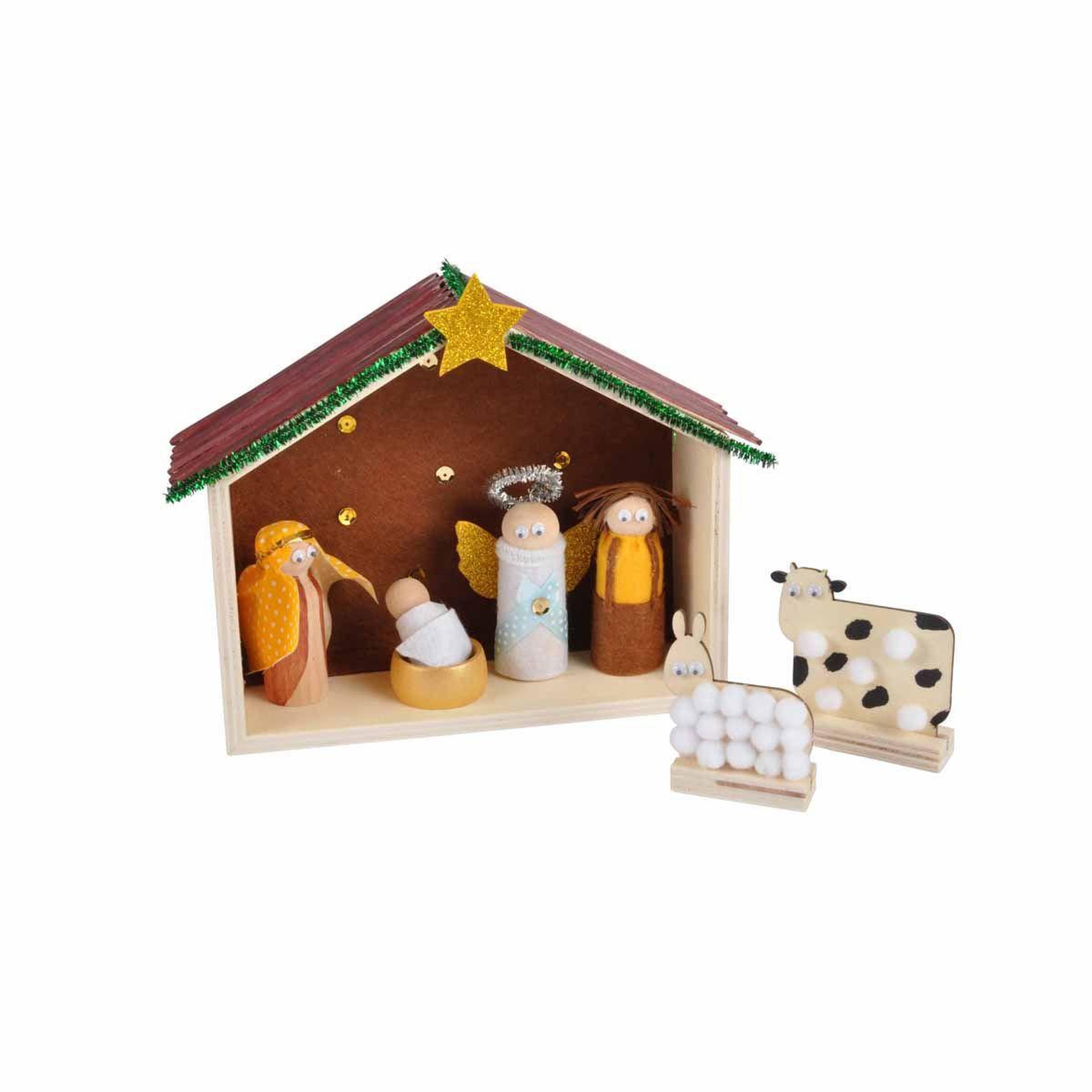 Voir la diapositive 2 : ARTDESIGN Crèche de noël à décorer en bois  6 sujets  naturel