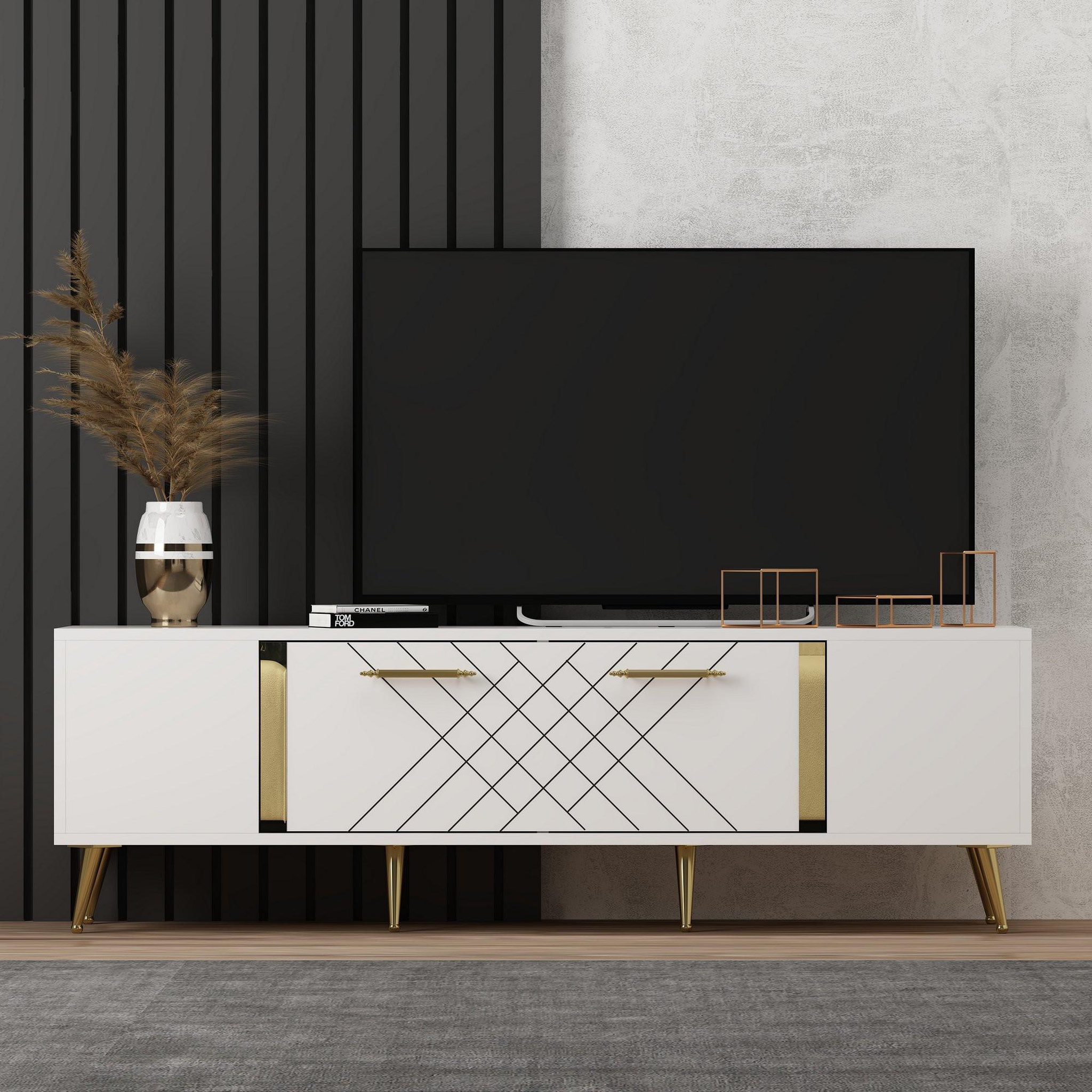 Voir la diapositive 2 : Habitat et Jardin Meuble tv en bois  detas  - 150 x 35 x 48 cm - or