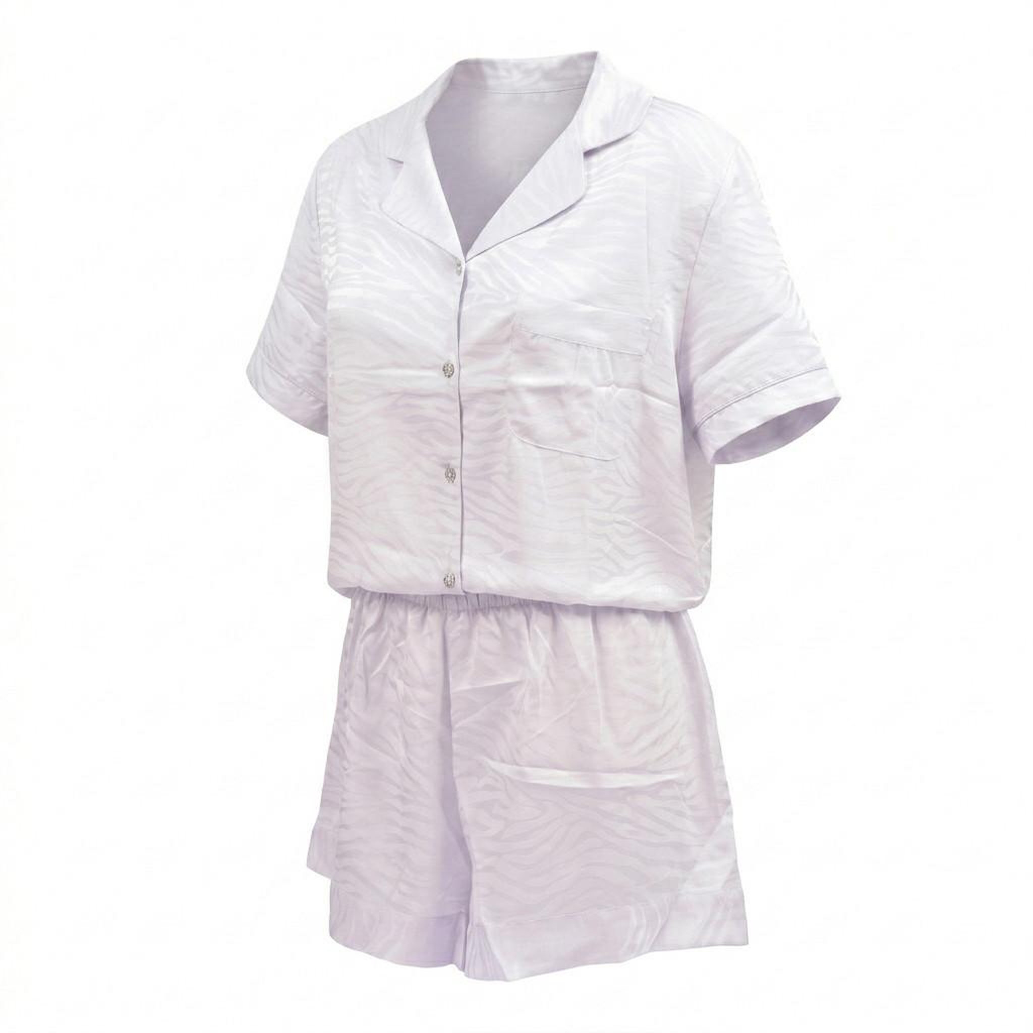 OZABI OZABI Pyjama Femme Short Satiné Boutonné Motif Zèbre Toucher Soie. Coloris disponibles : Rose, Violet, Beige, Noir
