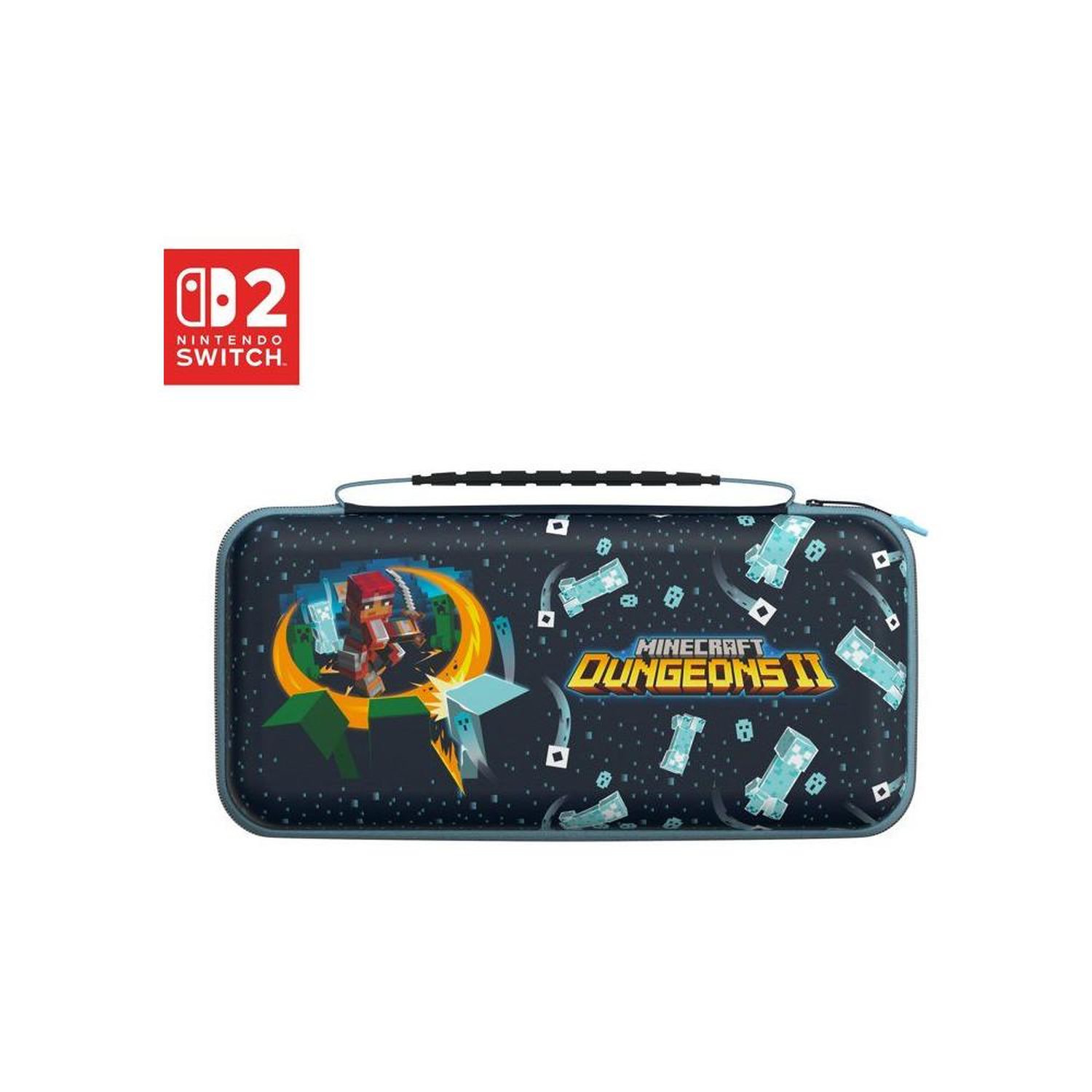 Étui de voyage pour Nintendo Switch 2/ Switch OLED Minecraft Dungeons II, coquille EVA rigide noire et bleu marine, fermeture zippée