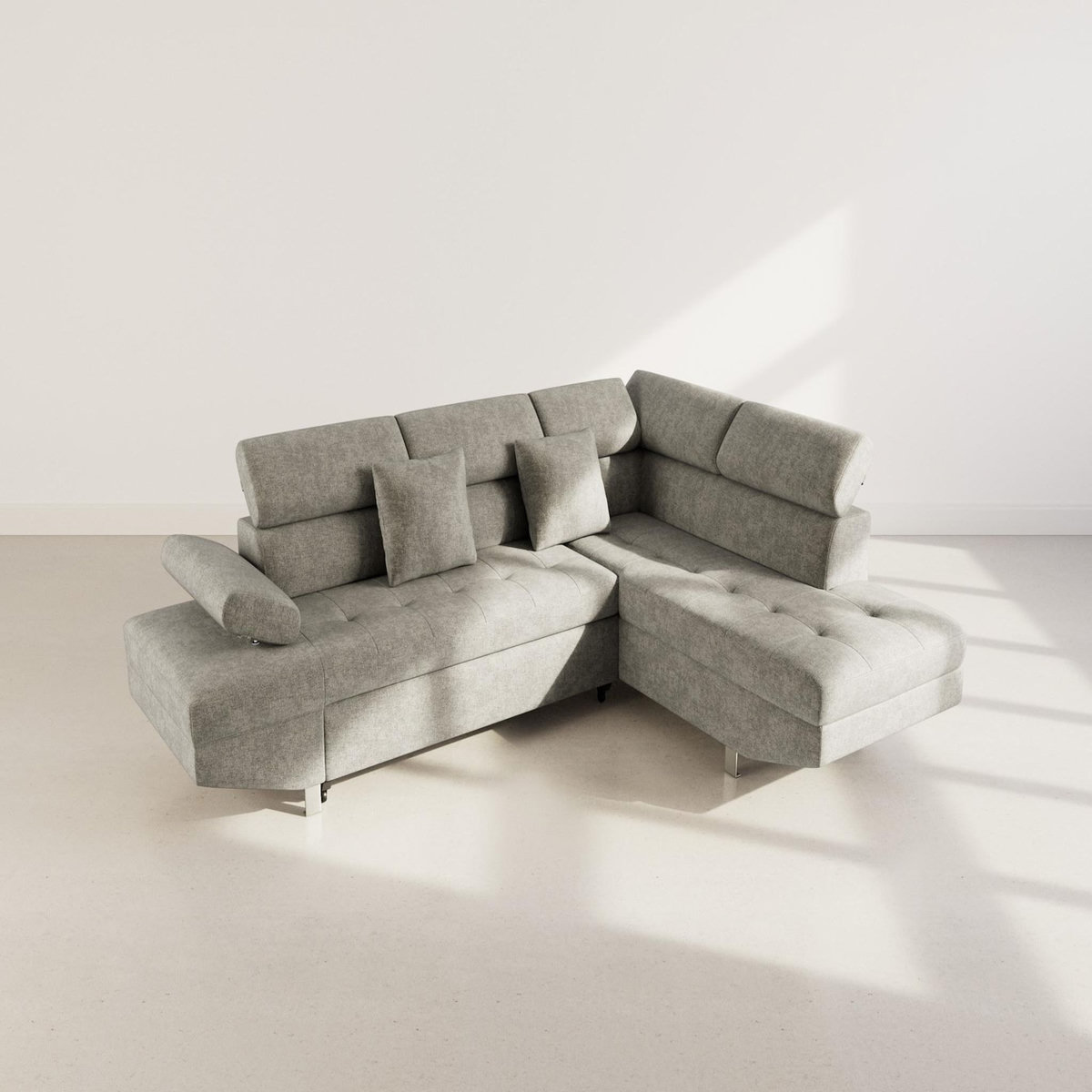 BEST MOBILIER Margaux - canapé d'angle droit 5 places convertible avec coffre et têtières réglables en velours texturé